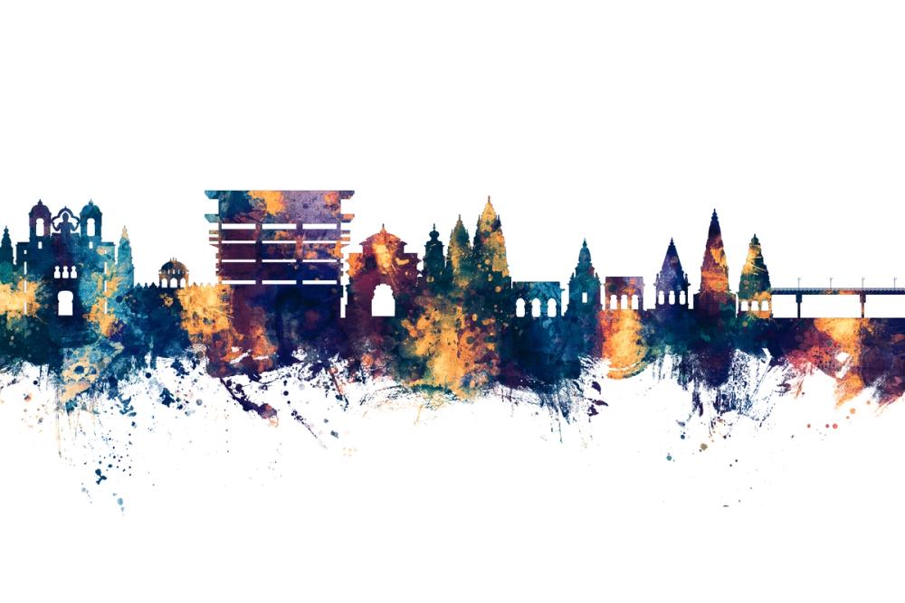 Pandharpur India Skyline Blue & Bronze