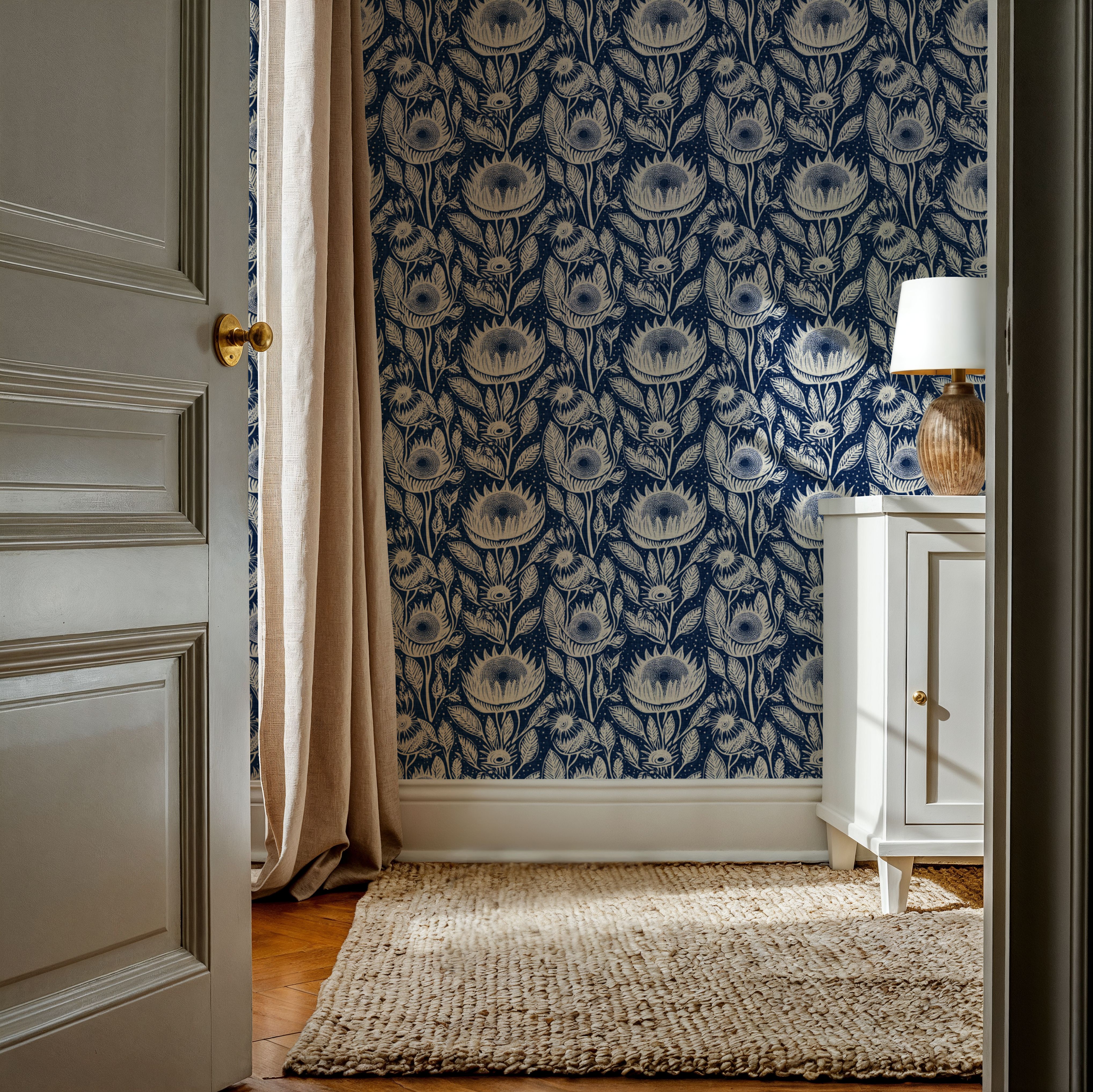 Sunflower Buds, Indigo Blue