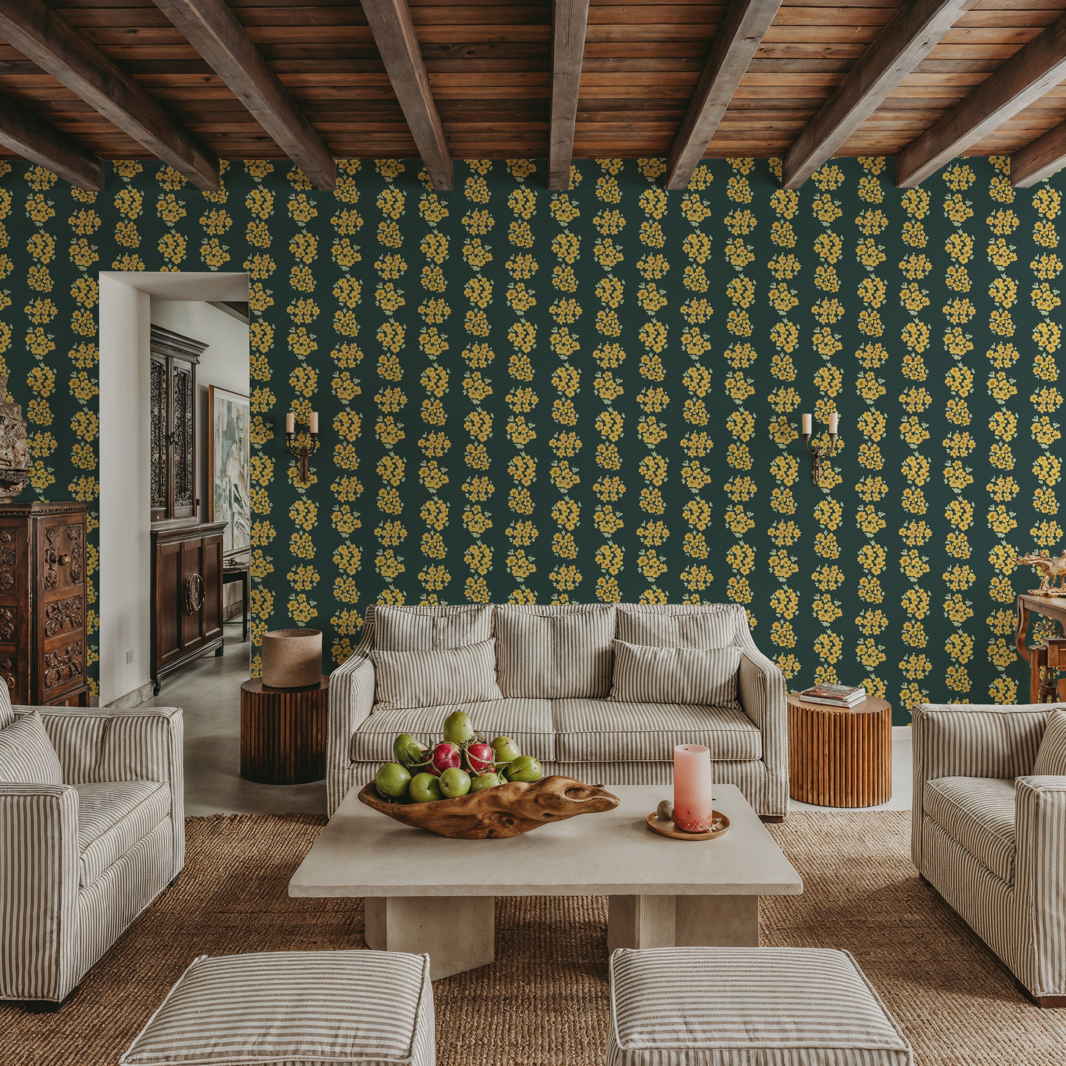 Ditsy Floral Clusters, Dark Teal