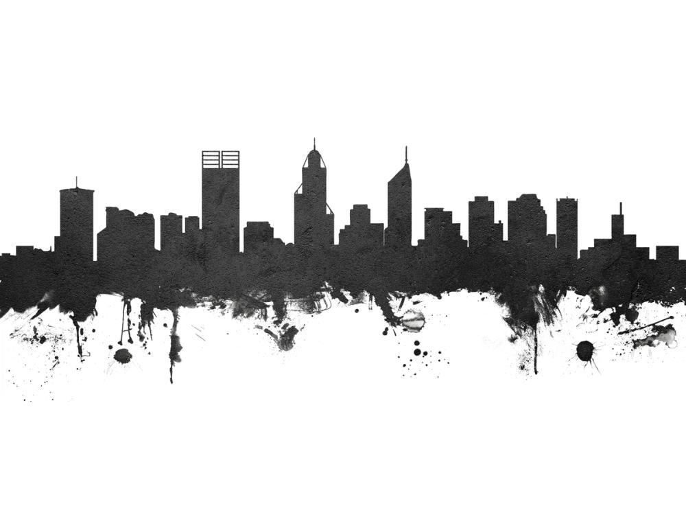 Perth Australia Skyline Black & White