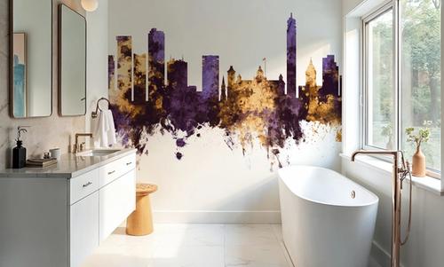 Birmingham England Skyline Purple & Gold