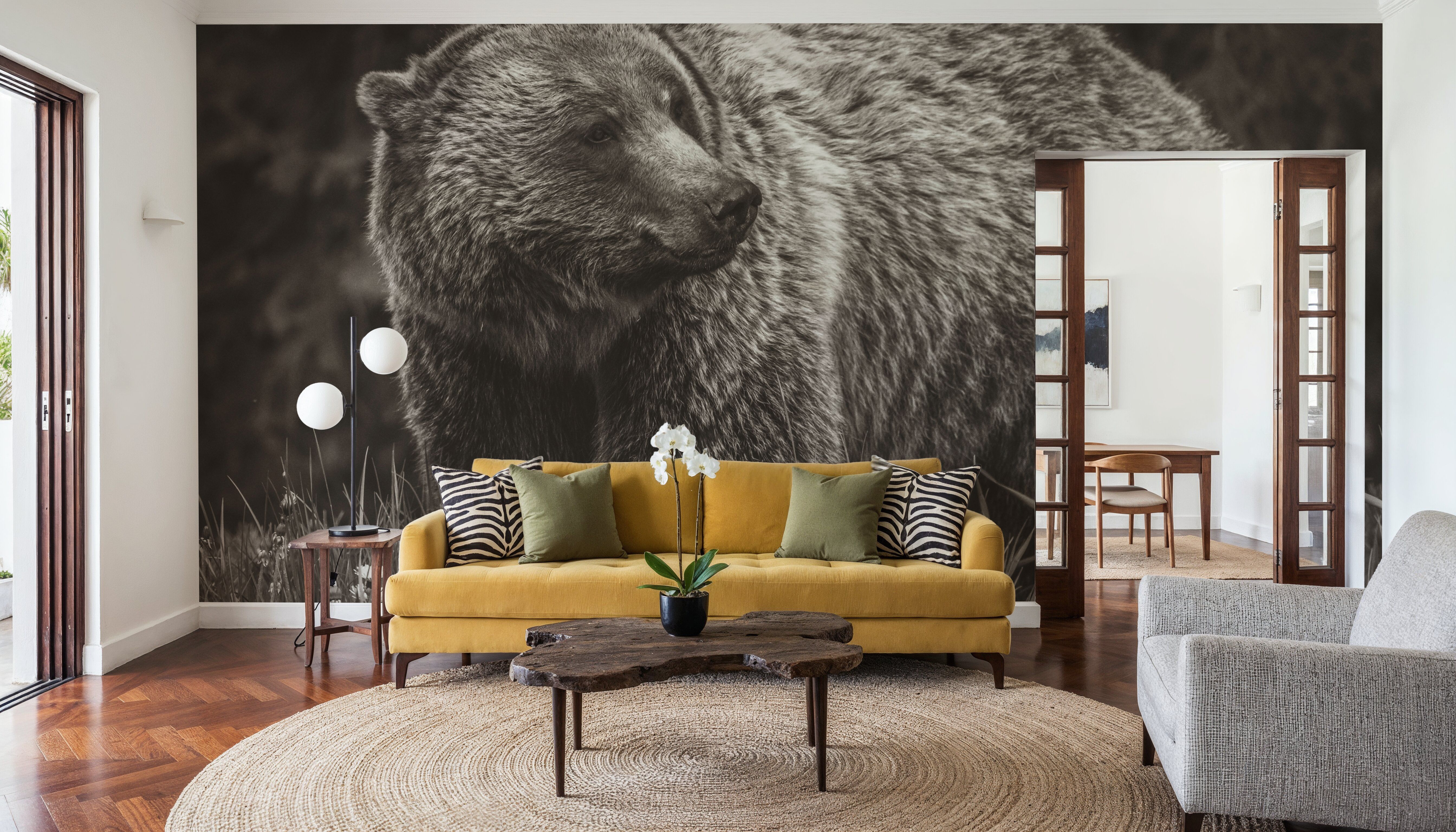 British Columbia Grizzly in a Field BW