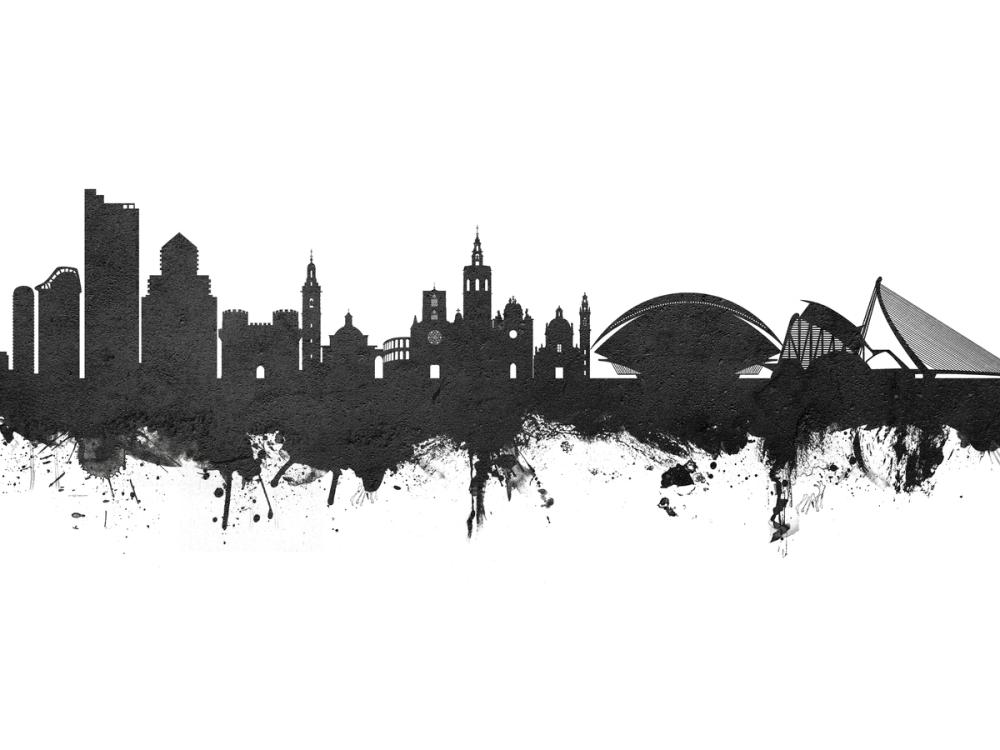 Valencia Spain Skyline Black & White
