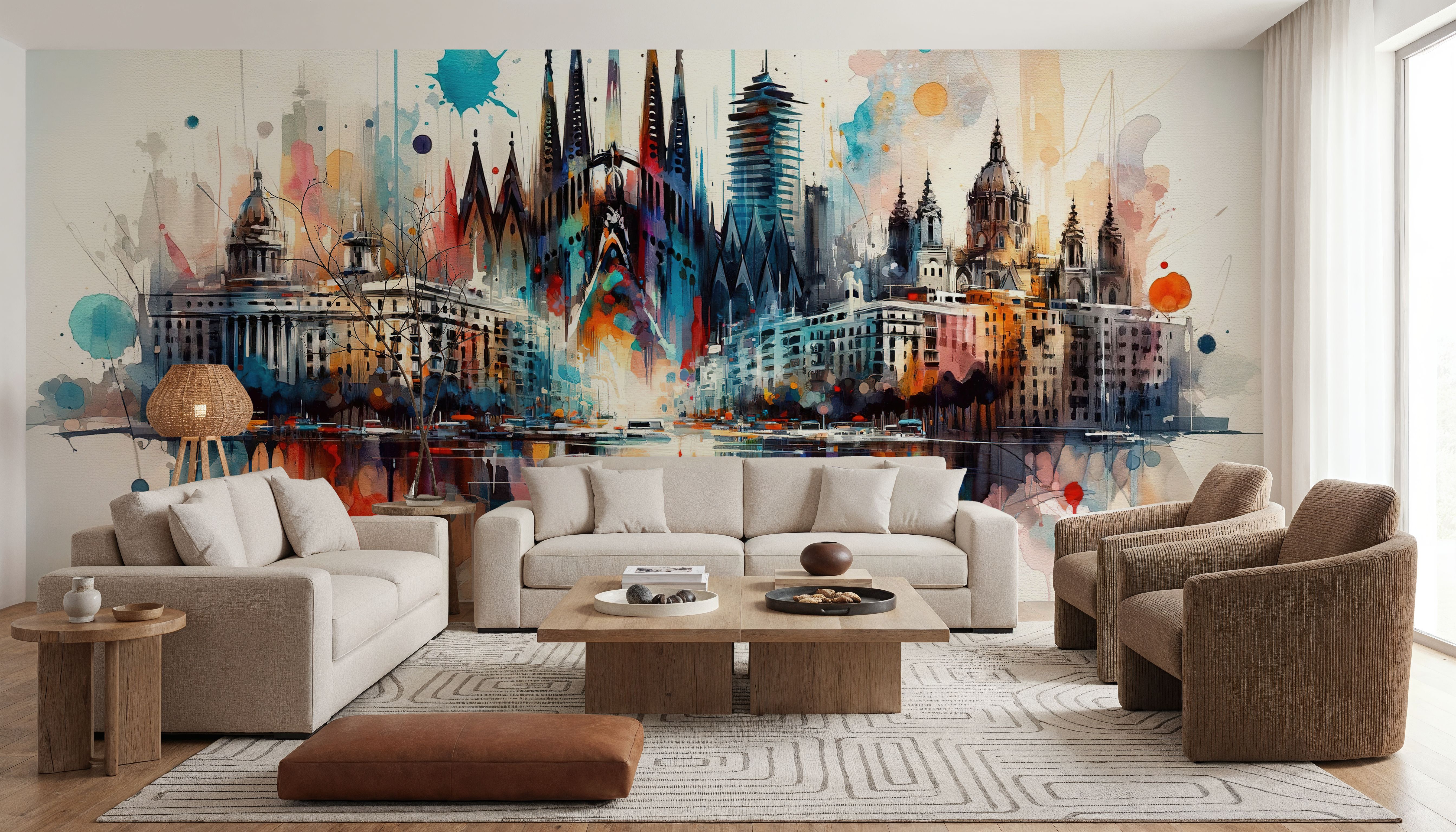 Watercolor Skyline Barcelona I