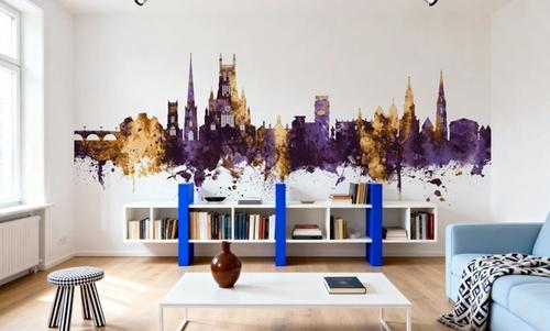 Worcester England Skyline Purple & Gold