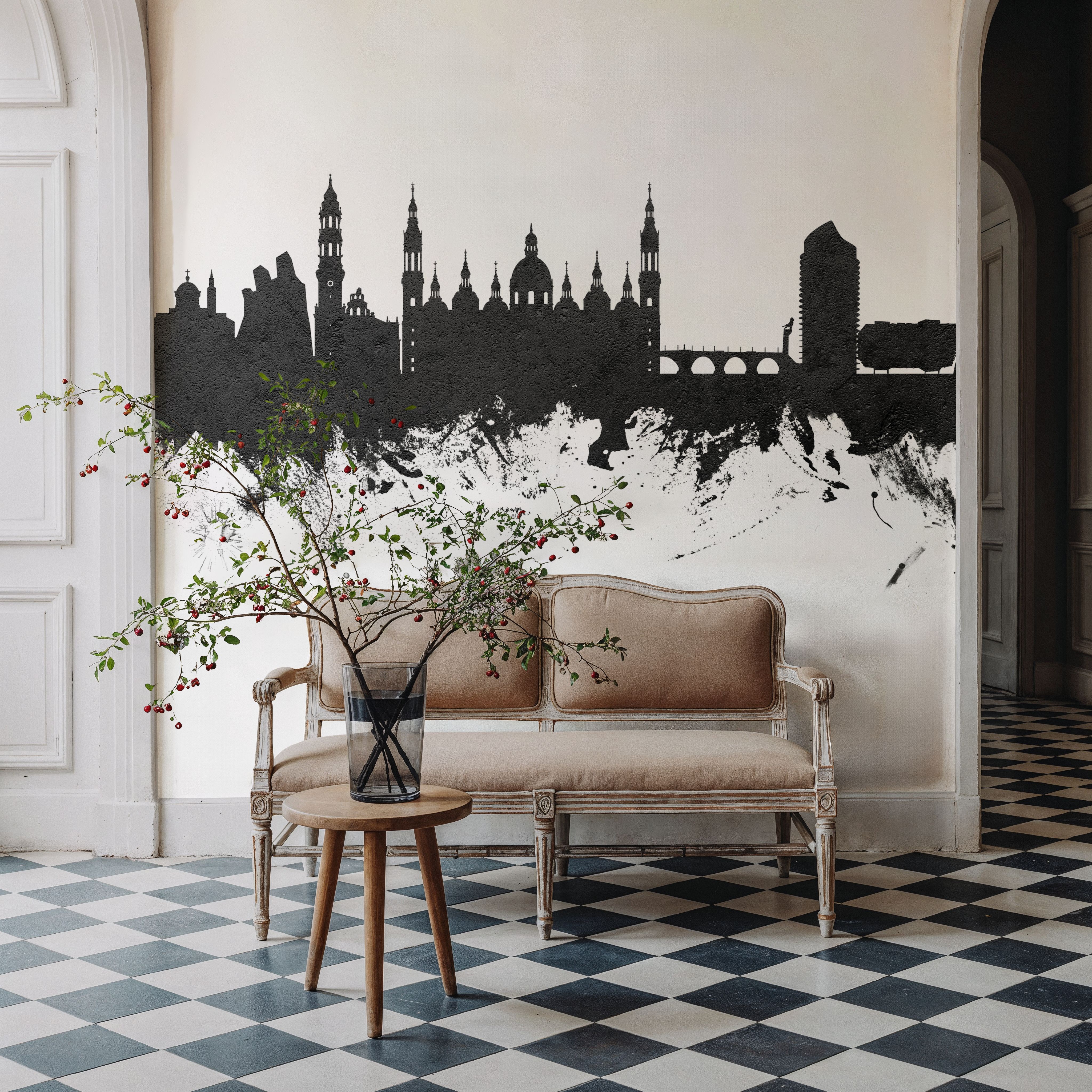 Zaragoza Spain Skyline Black & White