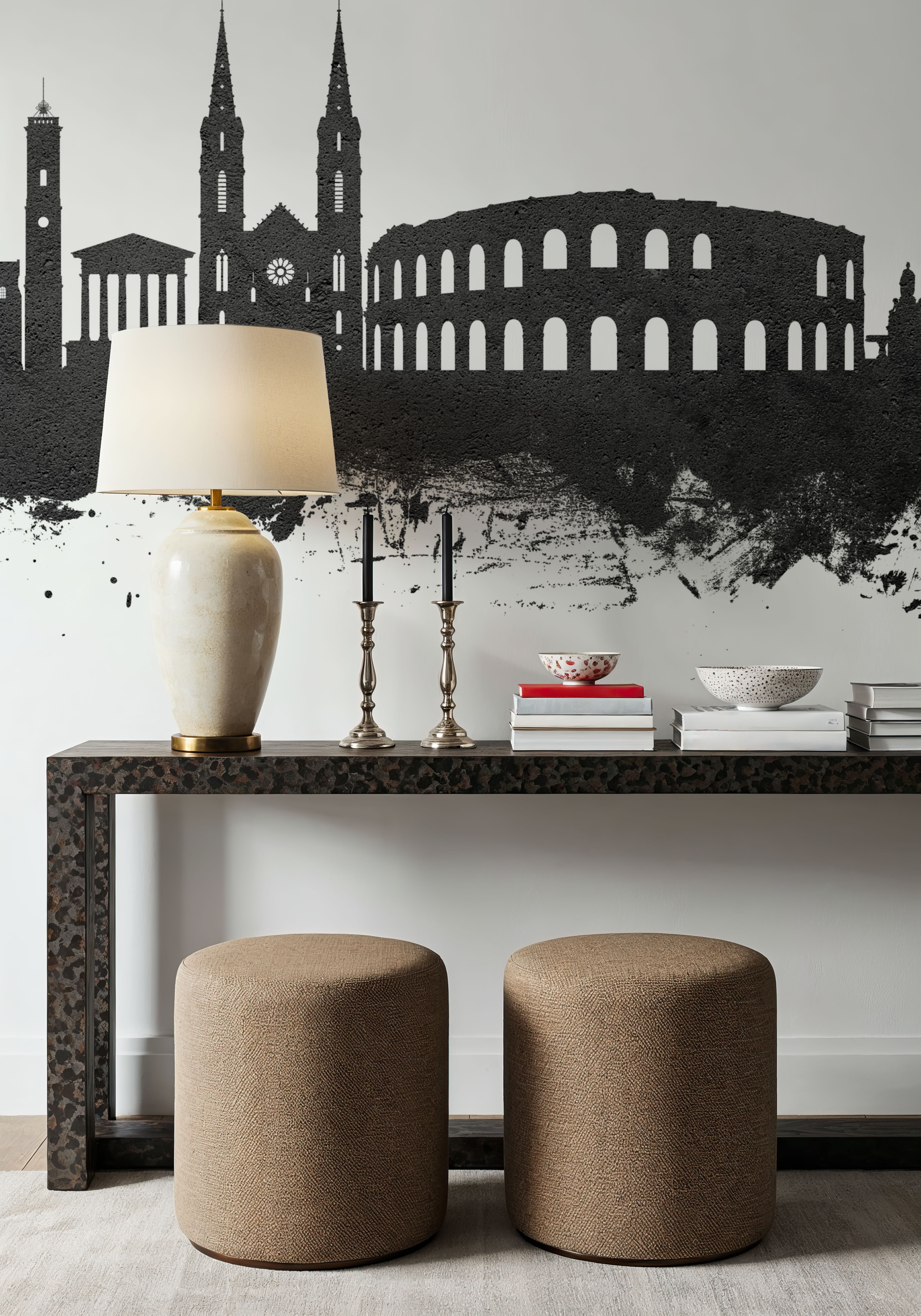 Nîmes France Skyline Black & White