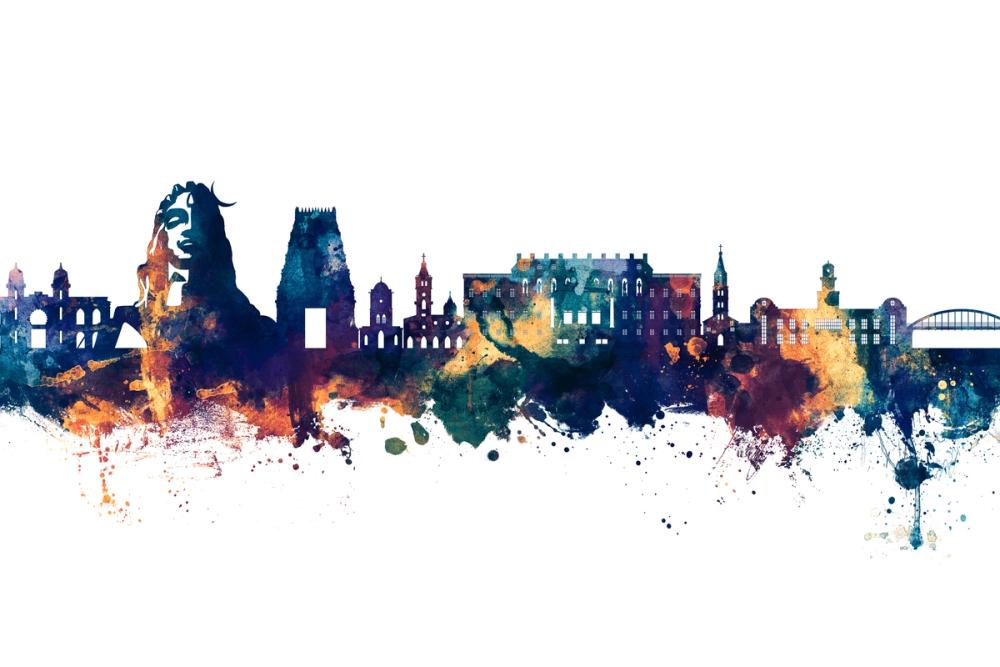 Coimbatore India Skyline Blue & Bronze