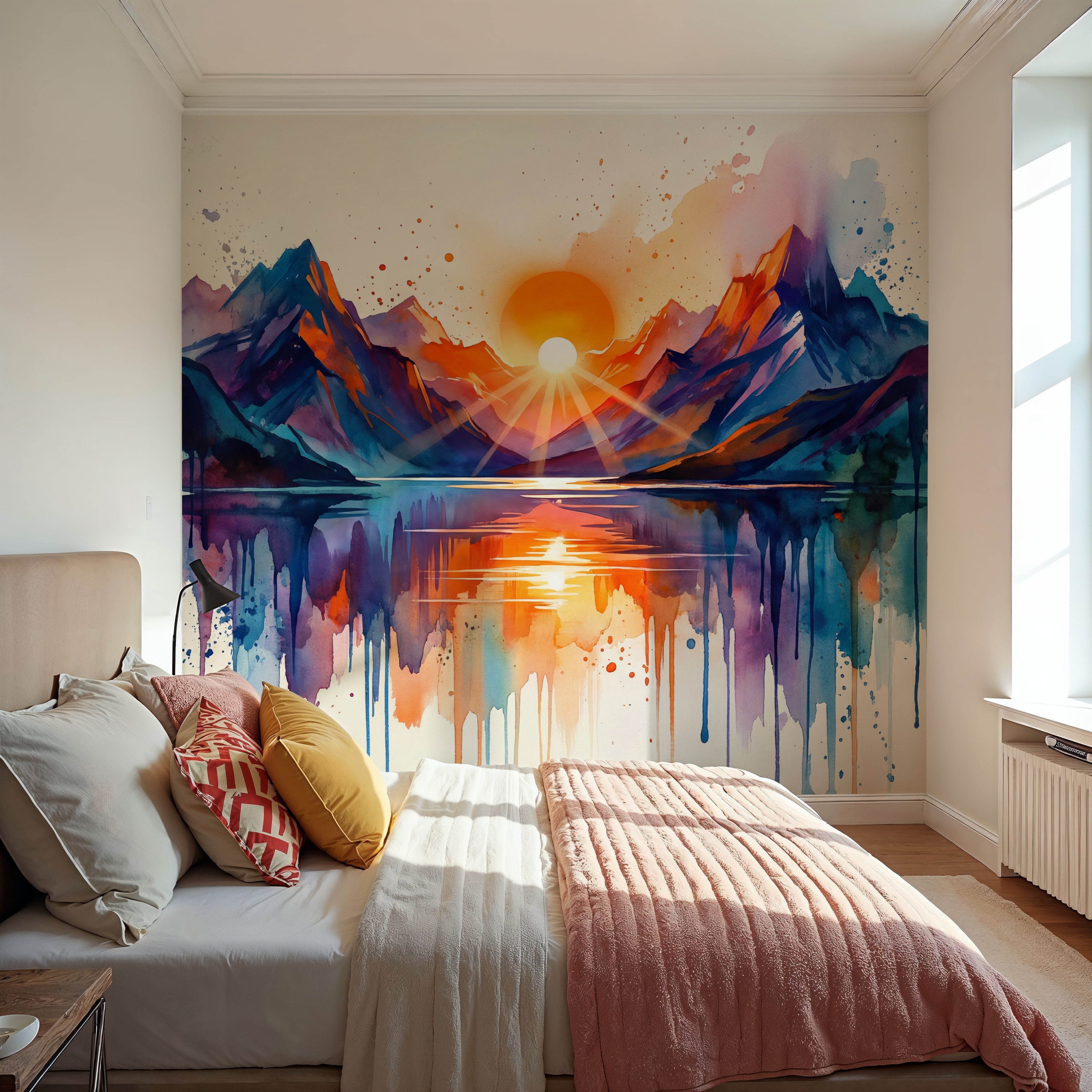 Mountain Lake - Watercolor Sunset Series