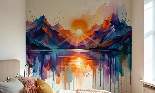 Mountain Lake - Watercolor Sunset Series