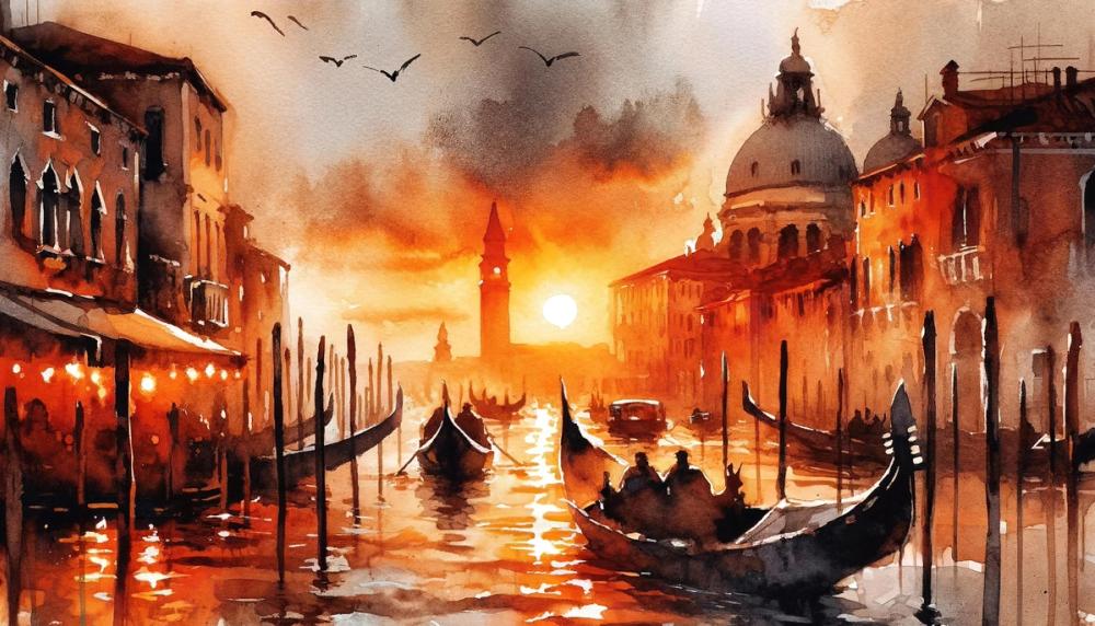 Fiery Sunset Over Venice Canal