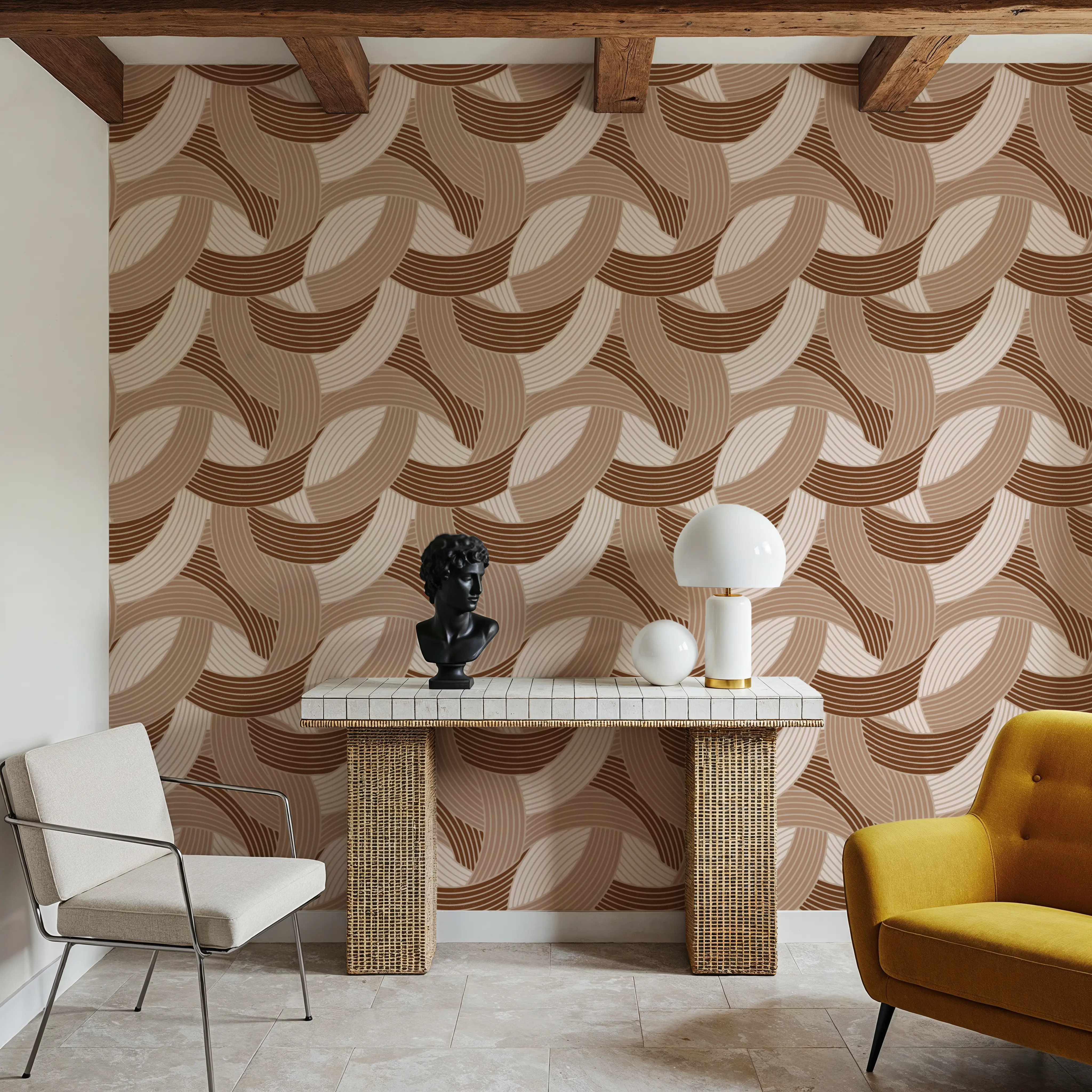Papier Peint - Woven Earth, Mixed - Lignes - Marron - Salon - Wallism Belgique - Encollage au mur ou Autocollant