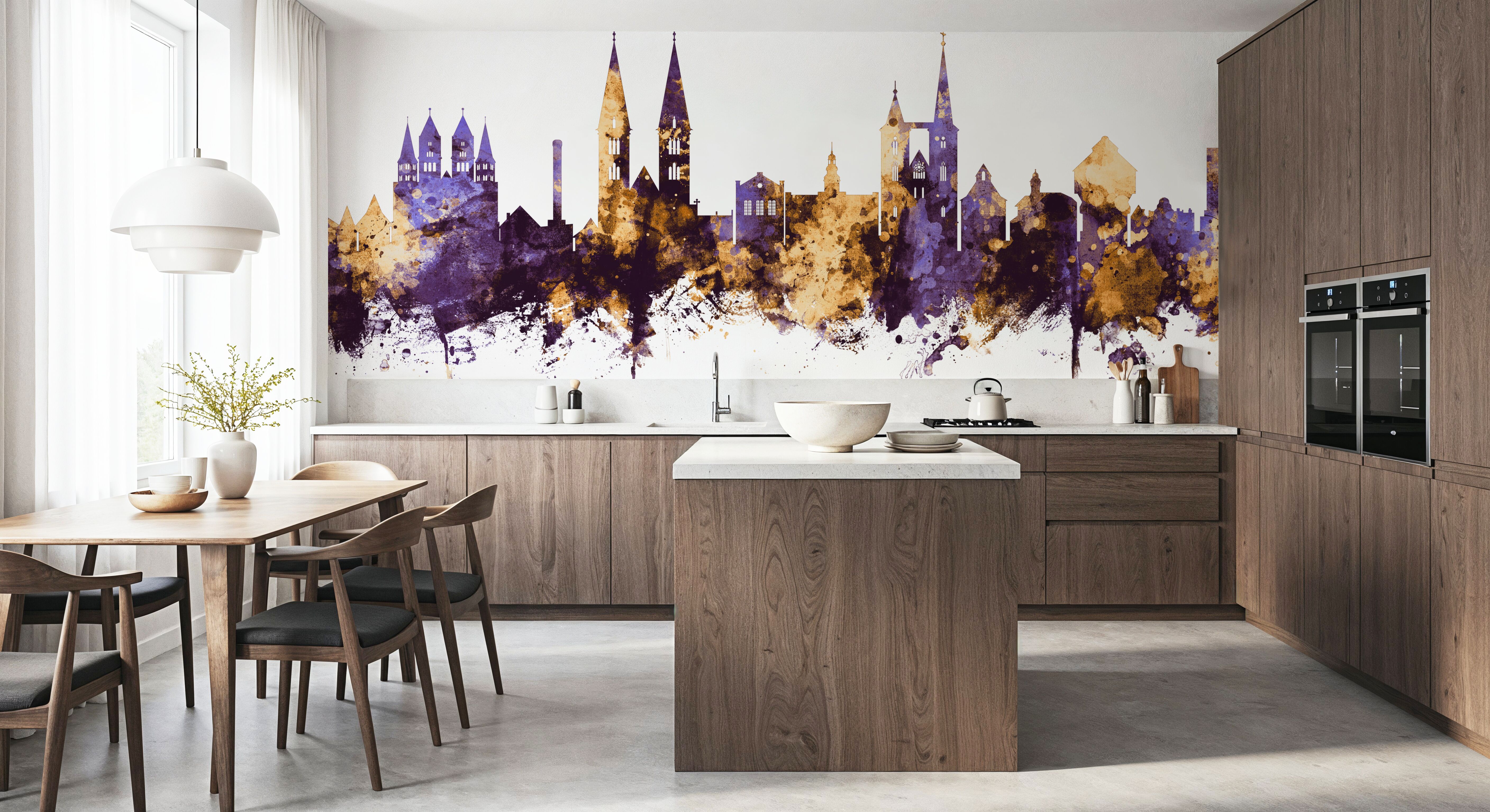 Halberstadt Germany Skyline Purple & Gold