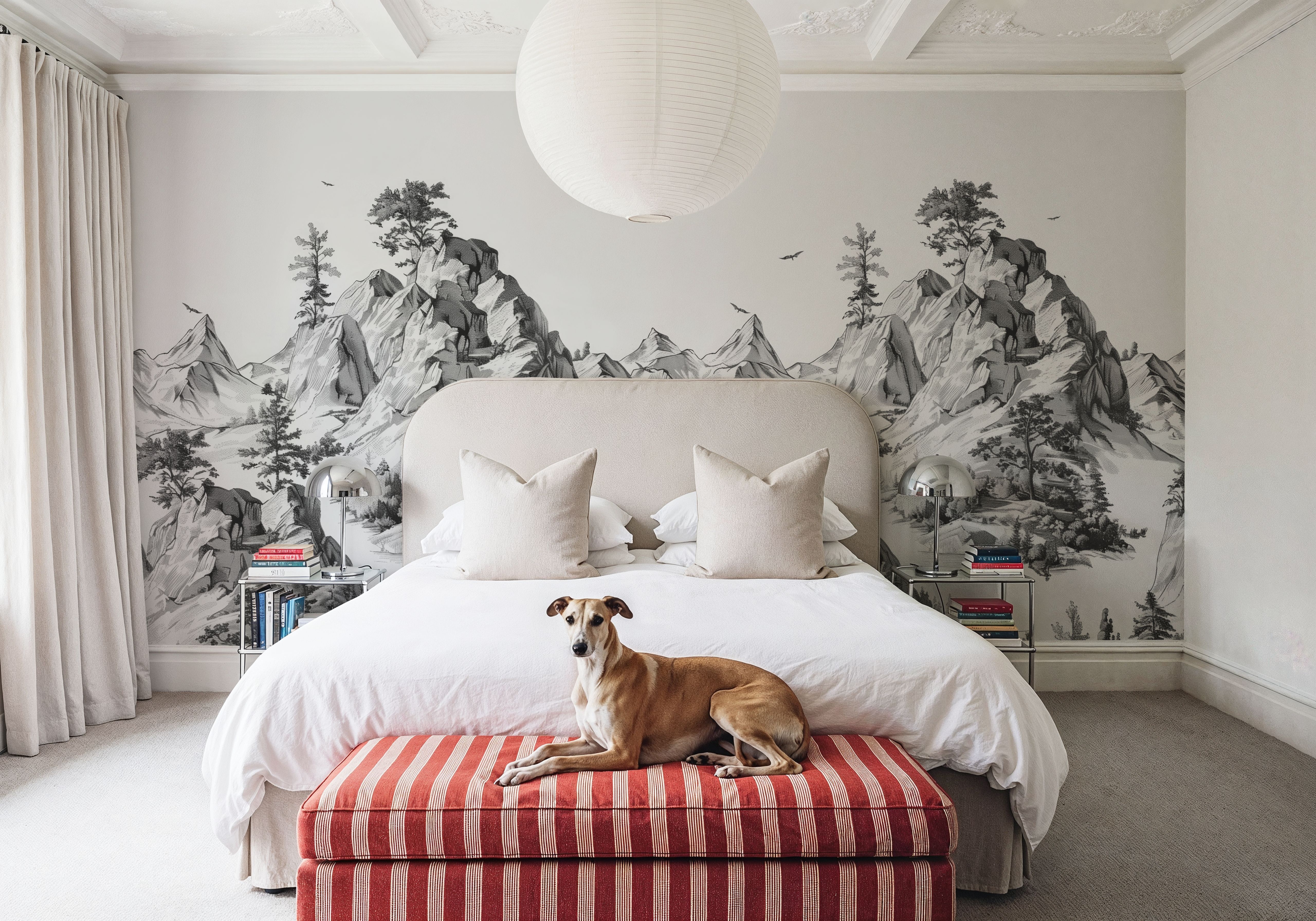 Toile Hills, Black & White, Wallpaper