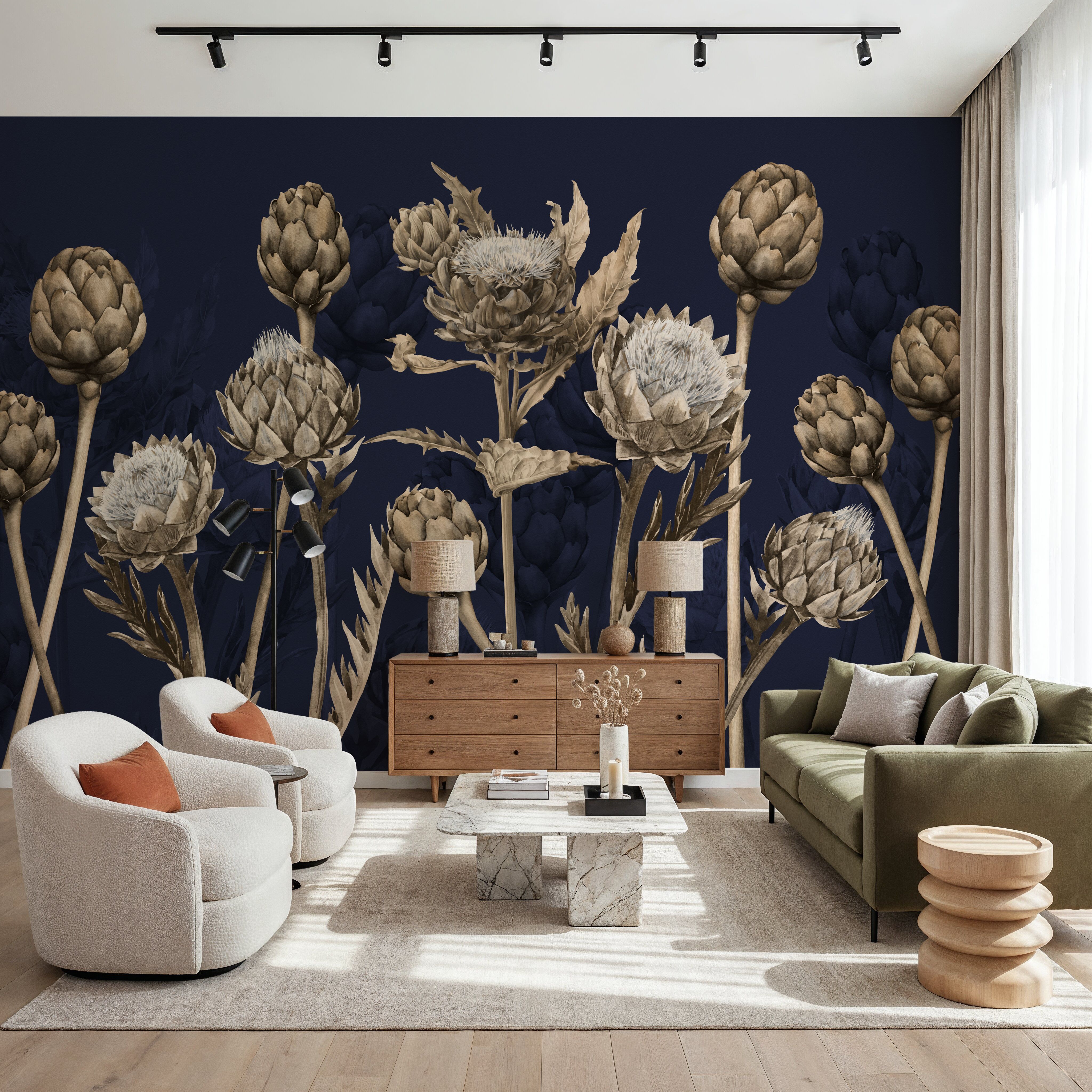 Artichoke Blooms, Navy Blue