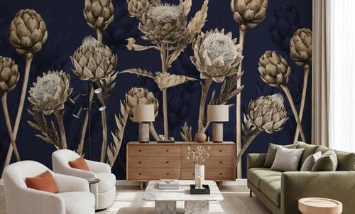 Artichoke Blooms, Navy Blue
