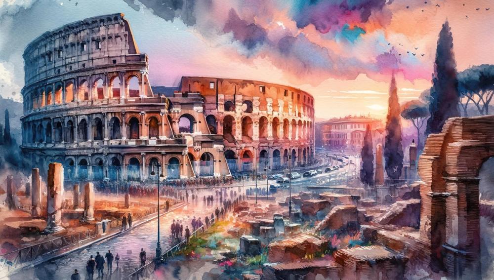 Watercolor Rome Colosseum