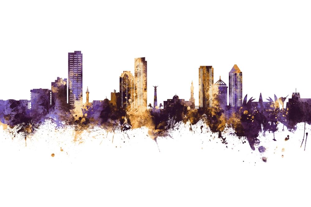 Umm Al Quwain Skyline Purple & Gold