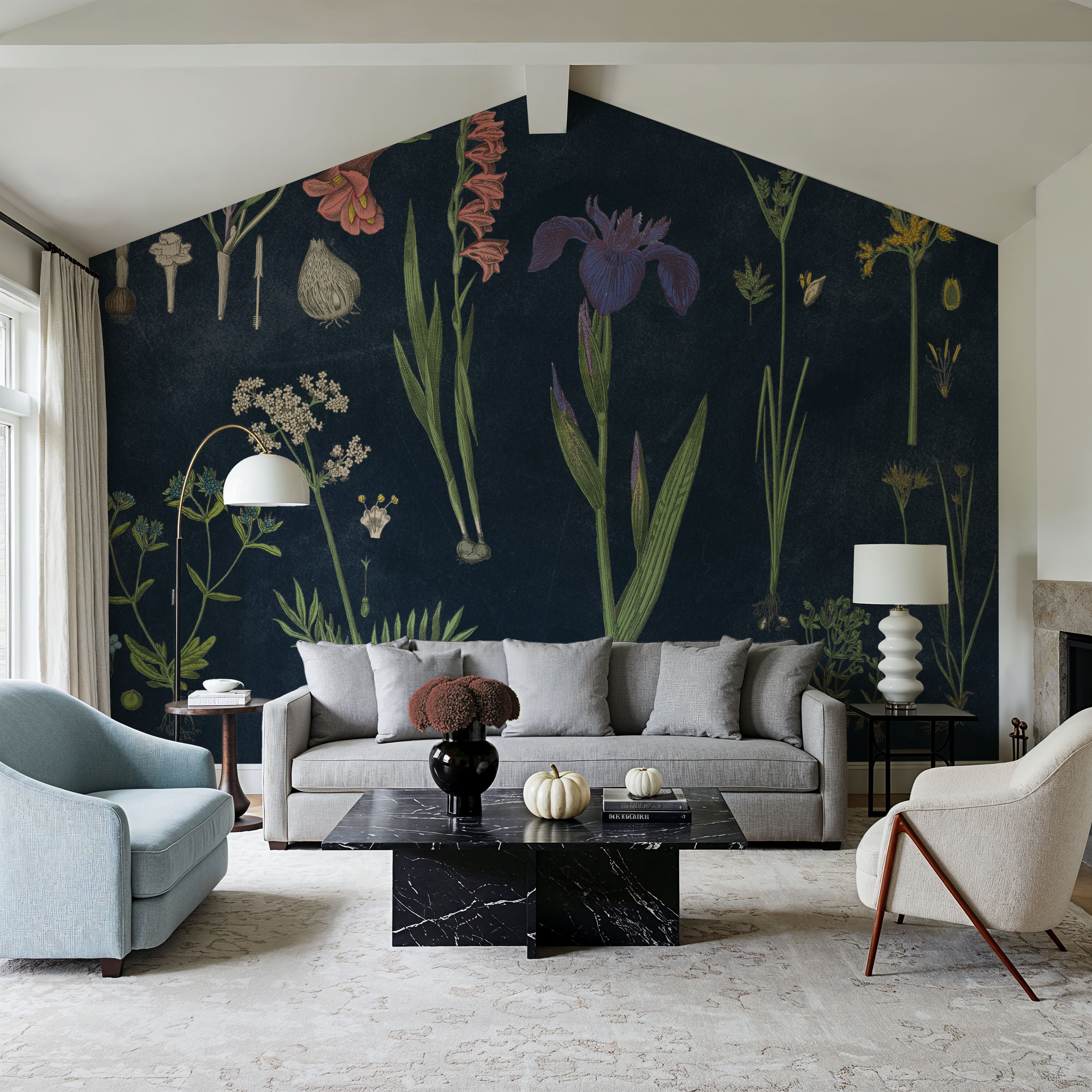 Botanical Floral Chart II Dark Blue