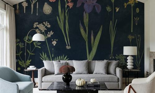 Botanical Floral Chart II Dark Blue
