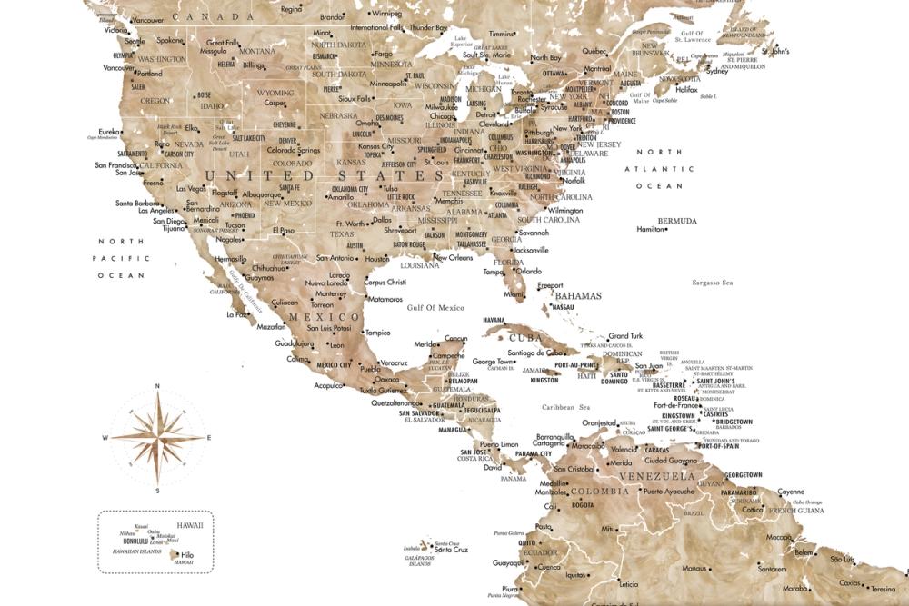 US Mexico Caribbean Map - Abey