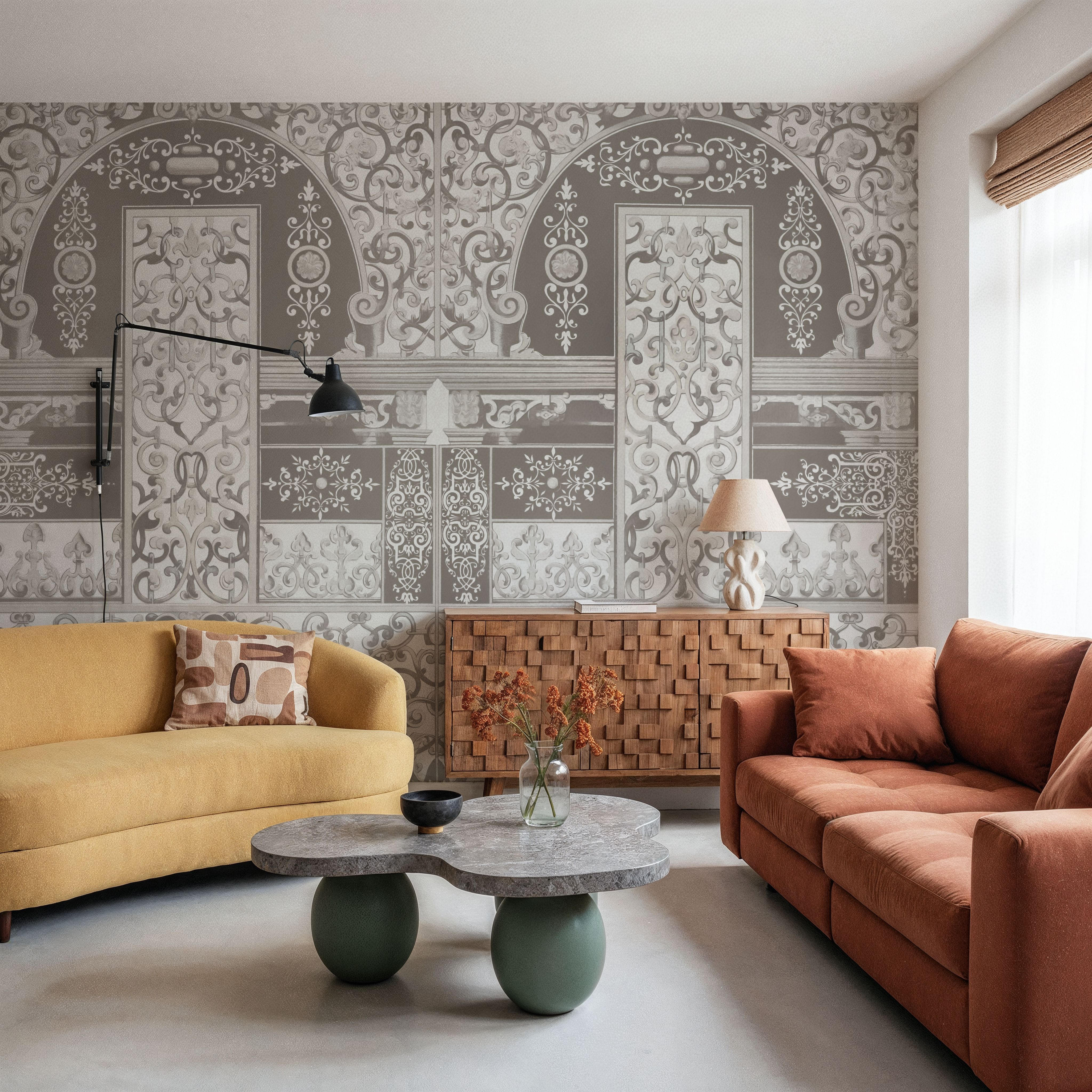 Wall Mural - German Renaissance, Beige - Architecture Folk mural wallpaper - Brown - Offices - Wallism US - Premium, Textured or Peel & Stick