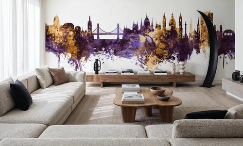 Budapest Skyline Purple & Gold