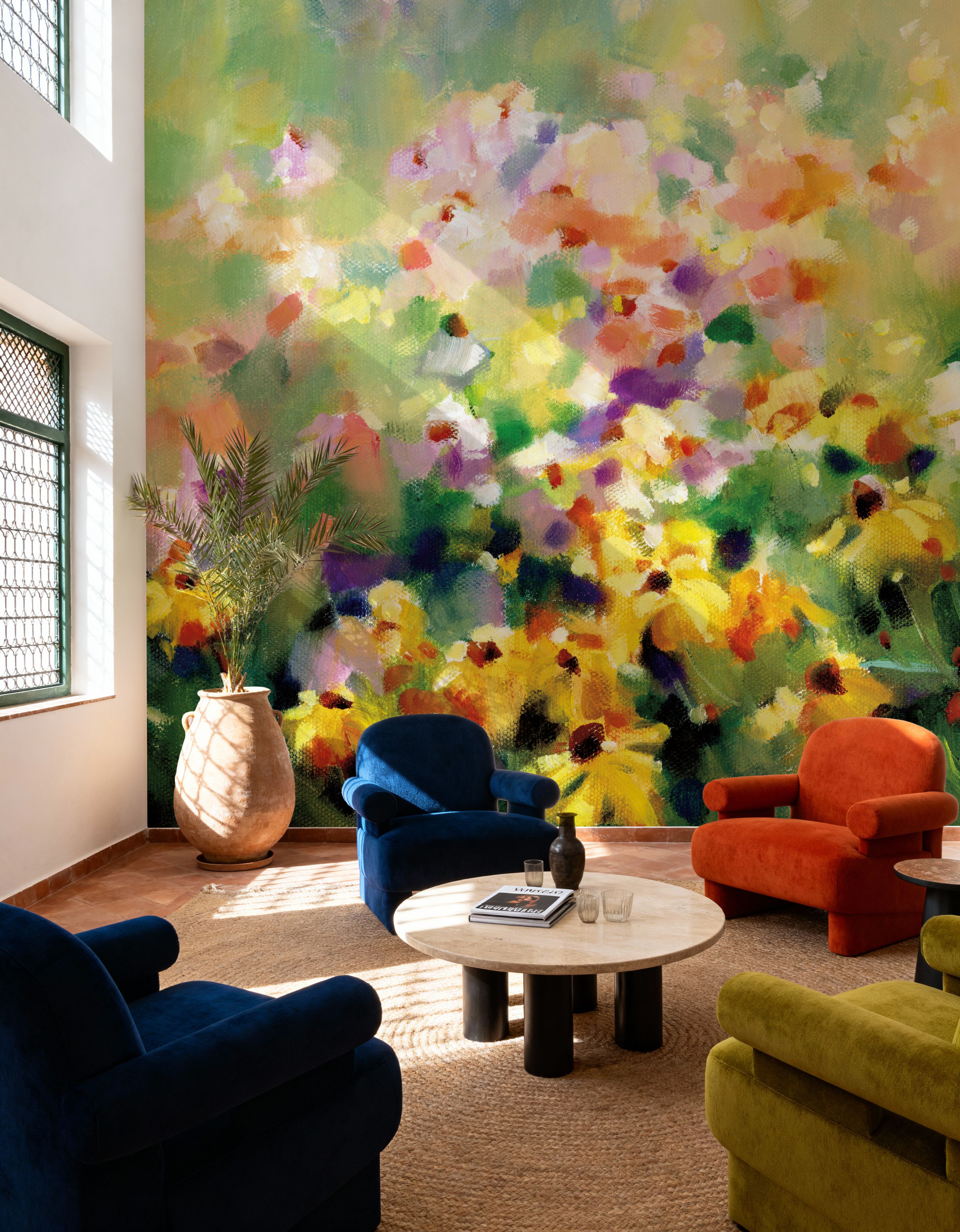 Wall Mural - Wild Meadow - Contemporary mural wallpaper - Green - Hallway staircases - Wallism US - Premium, Textured or Peel & Stick