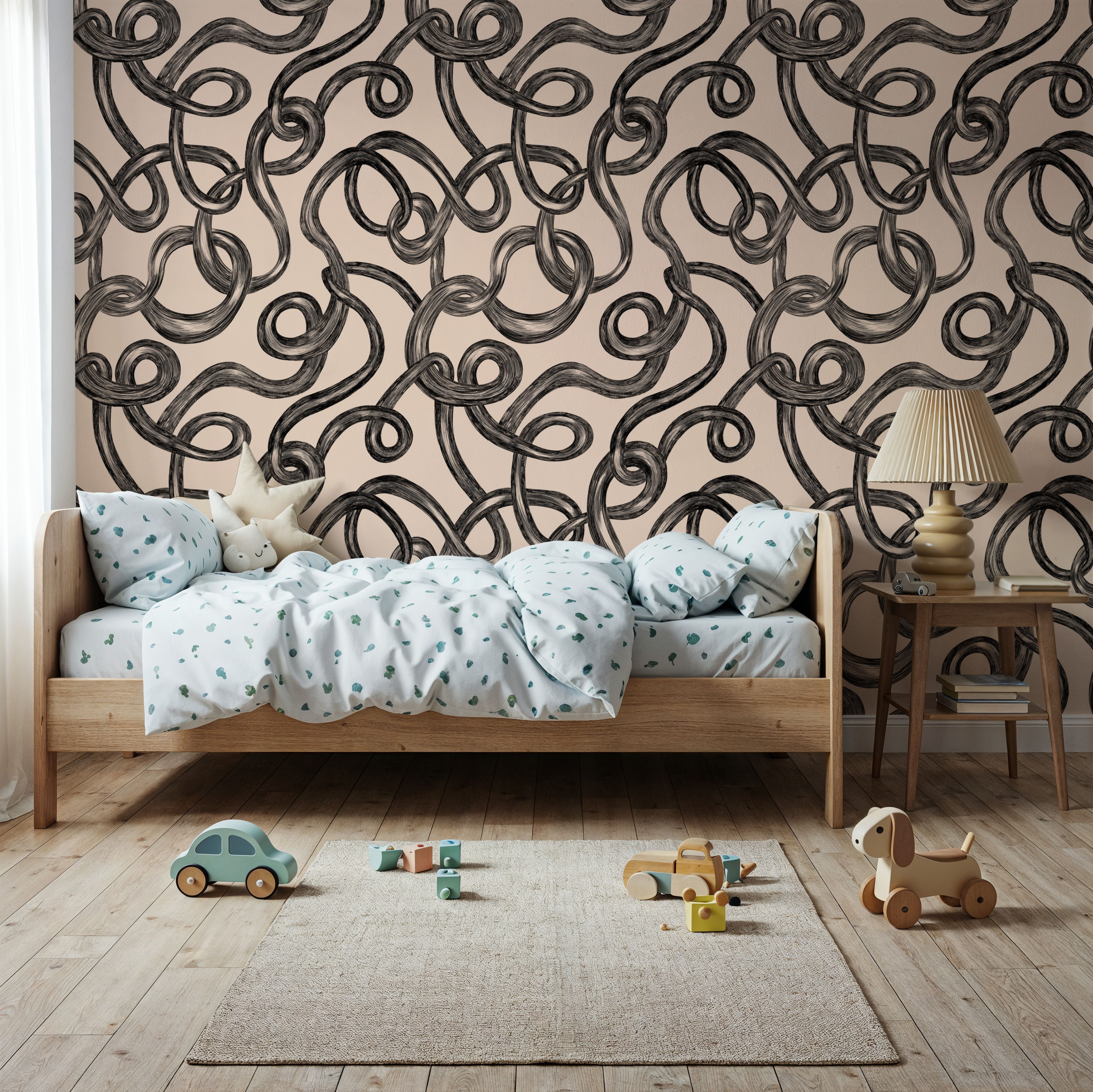 Swirl, Black on Ivory, Wallpaper