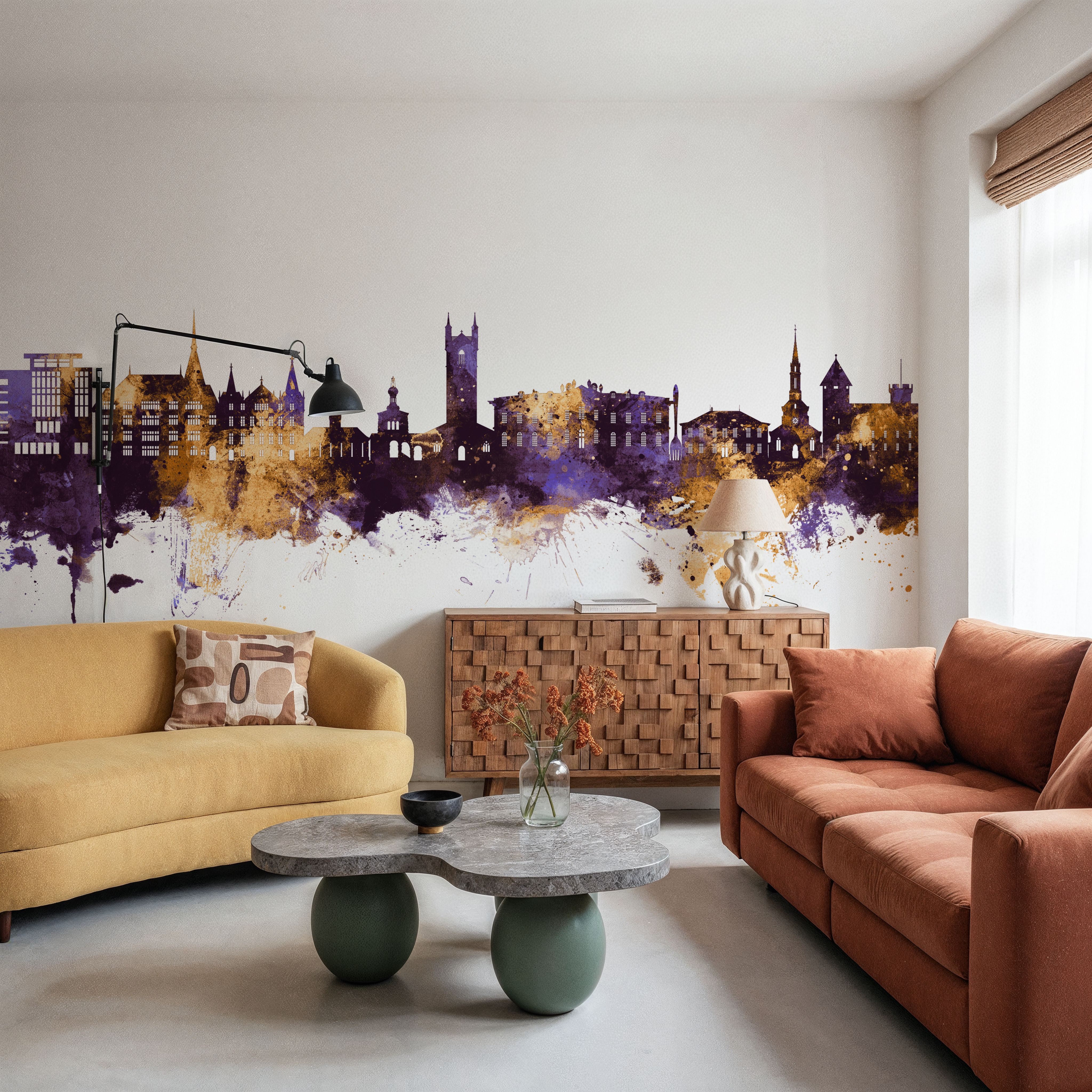 Vevey Switzerland Skyline Purple & Gold