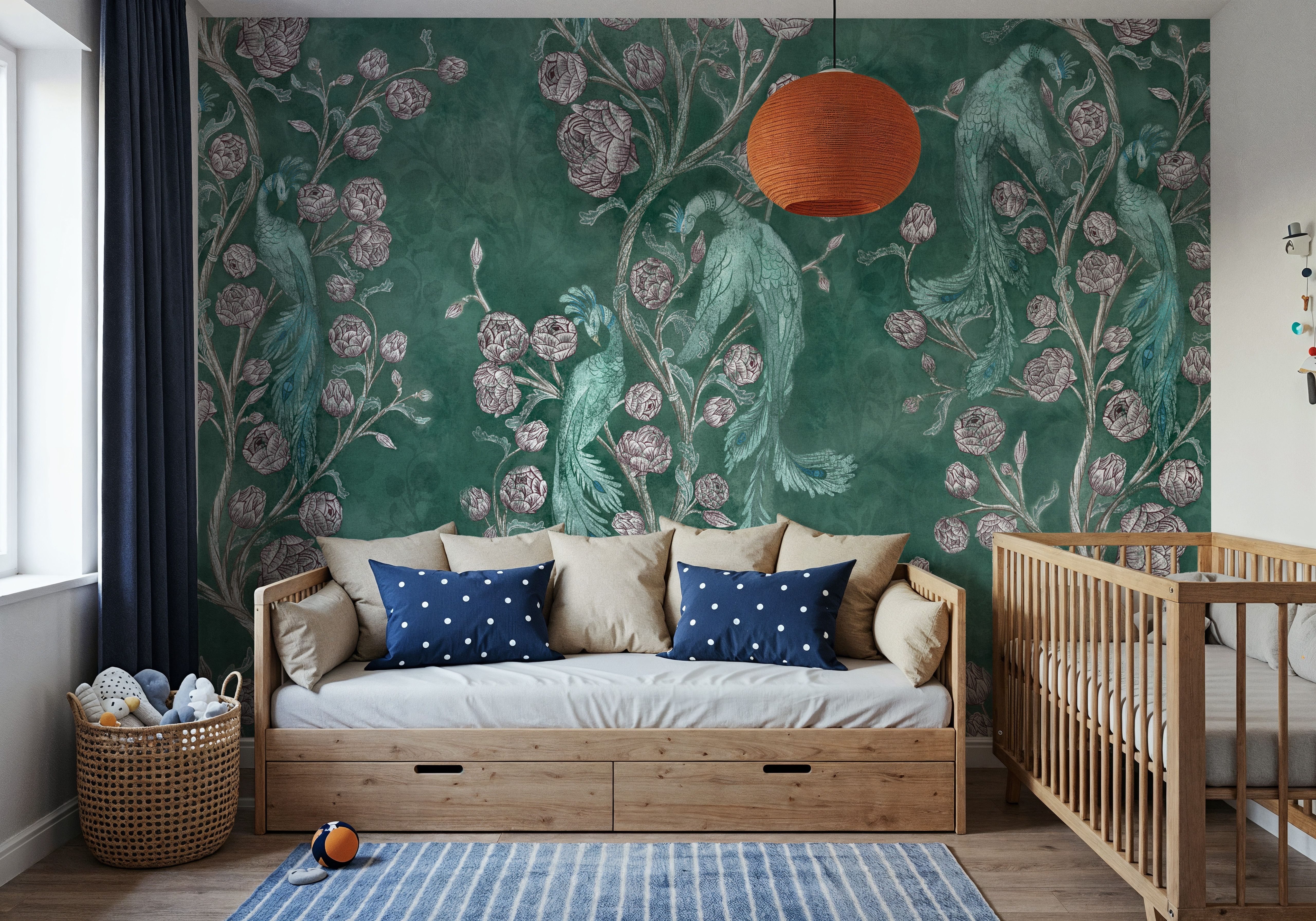 Peacock and Peony Chinoiserie Pale Green