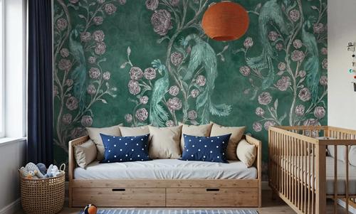 Peacock and Peony Chinoiserie Pale Green