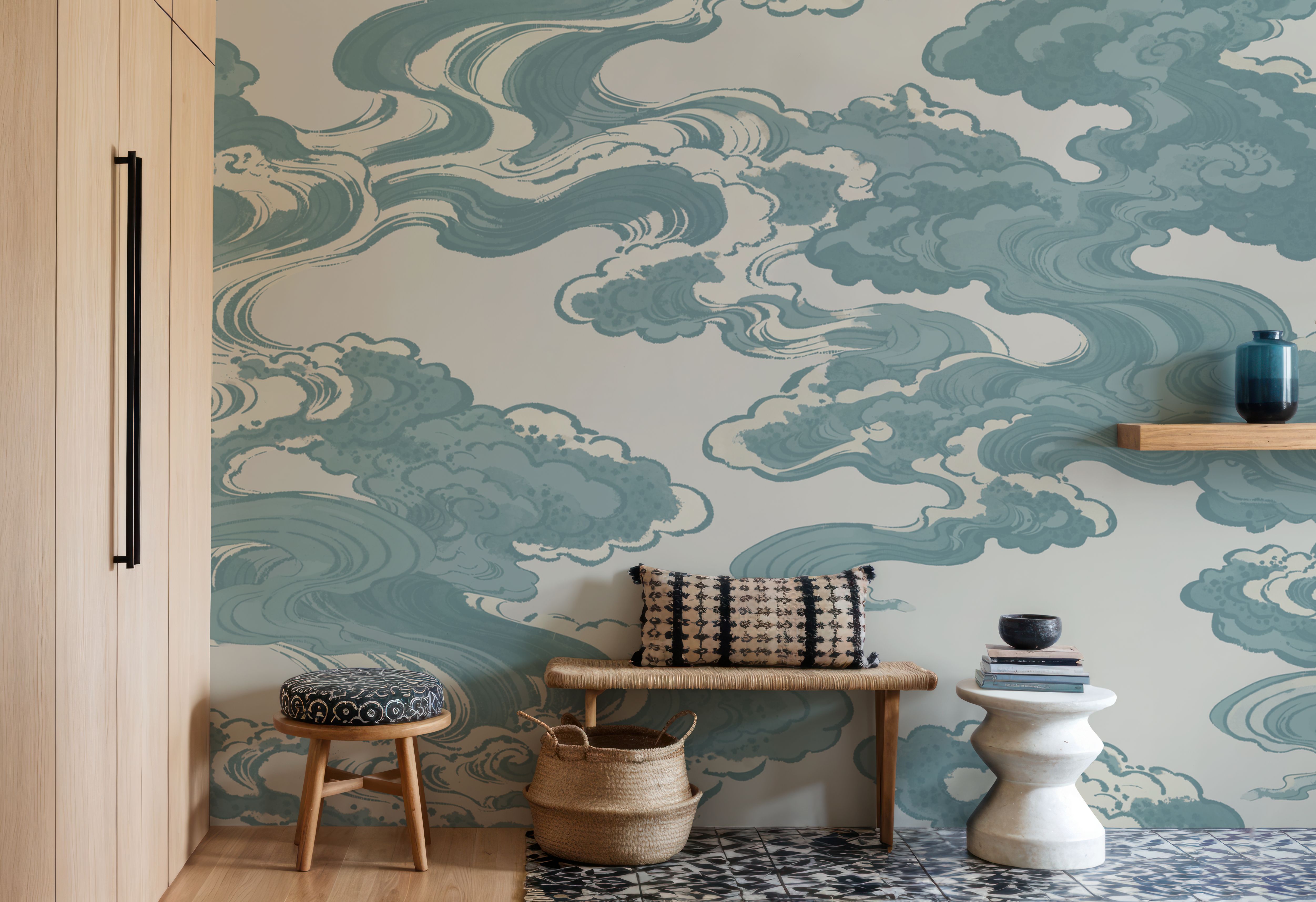 Ukiyo-e Clouds, Soft Teal