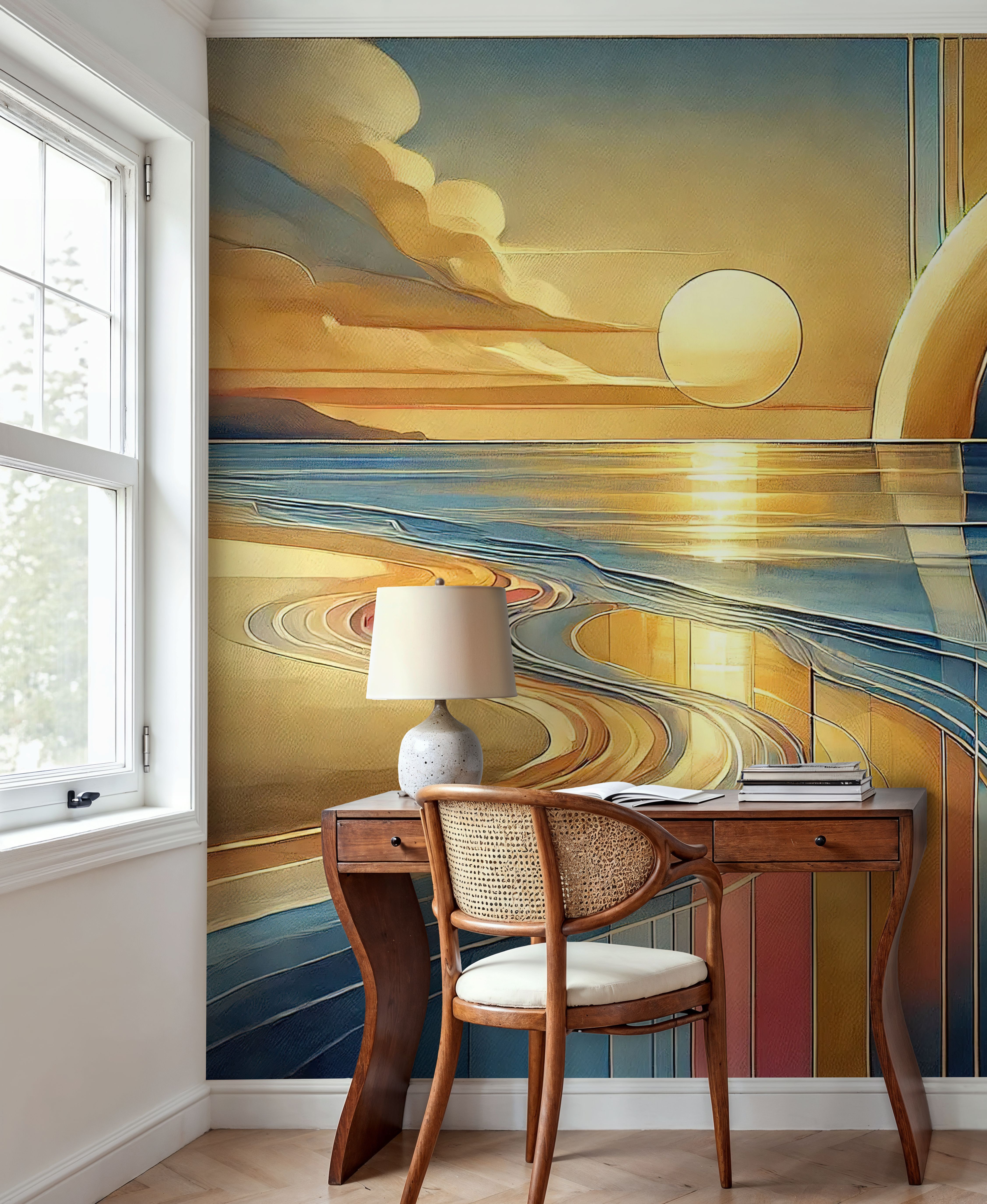 Sundown Serenity Scene in Art Deco