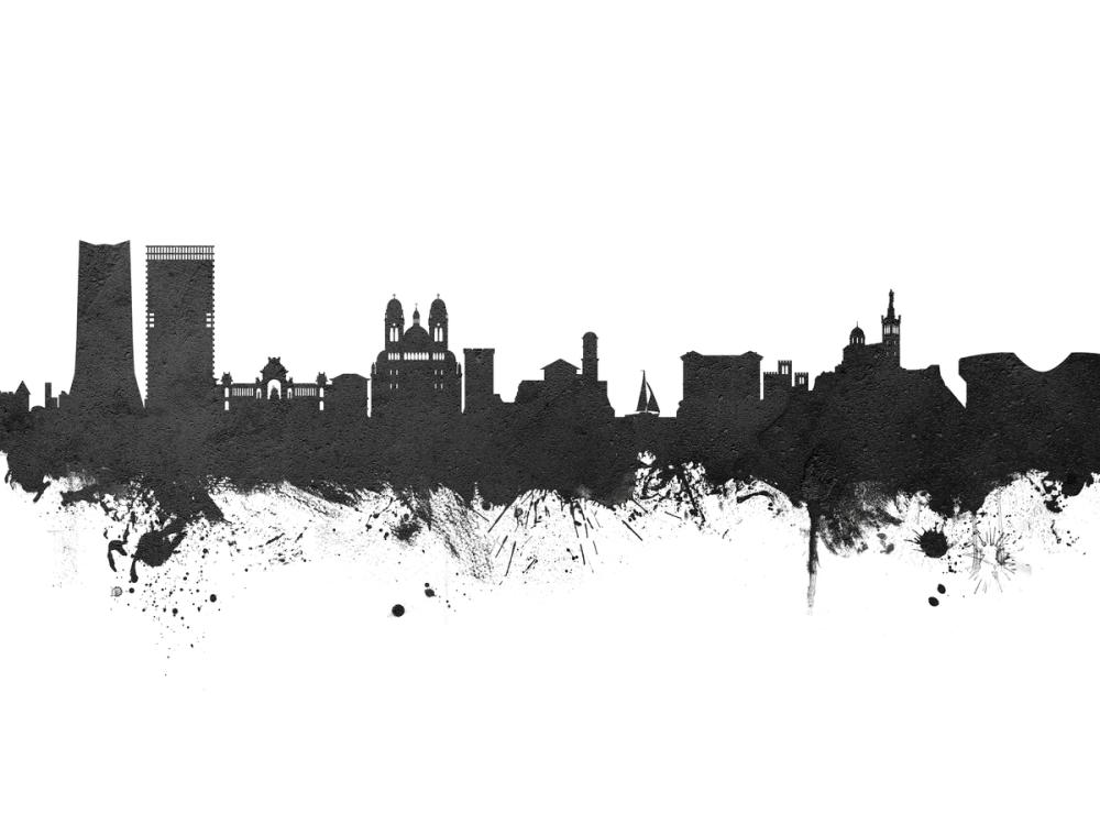 Marseille France Skyline Black & White