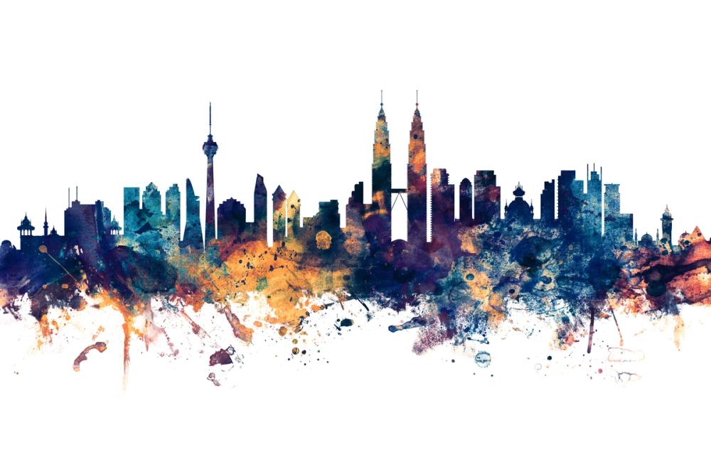 Kuala Lumpur Skyline Blue & Bronze