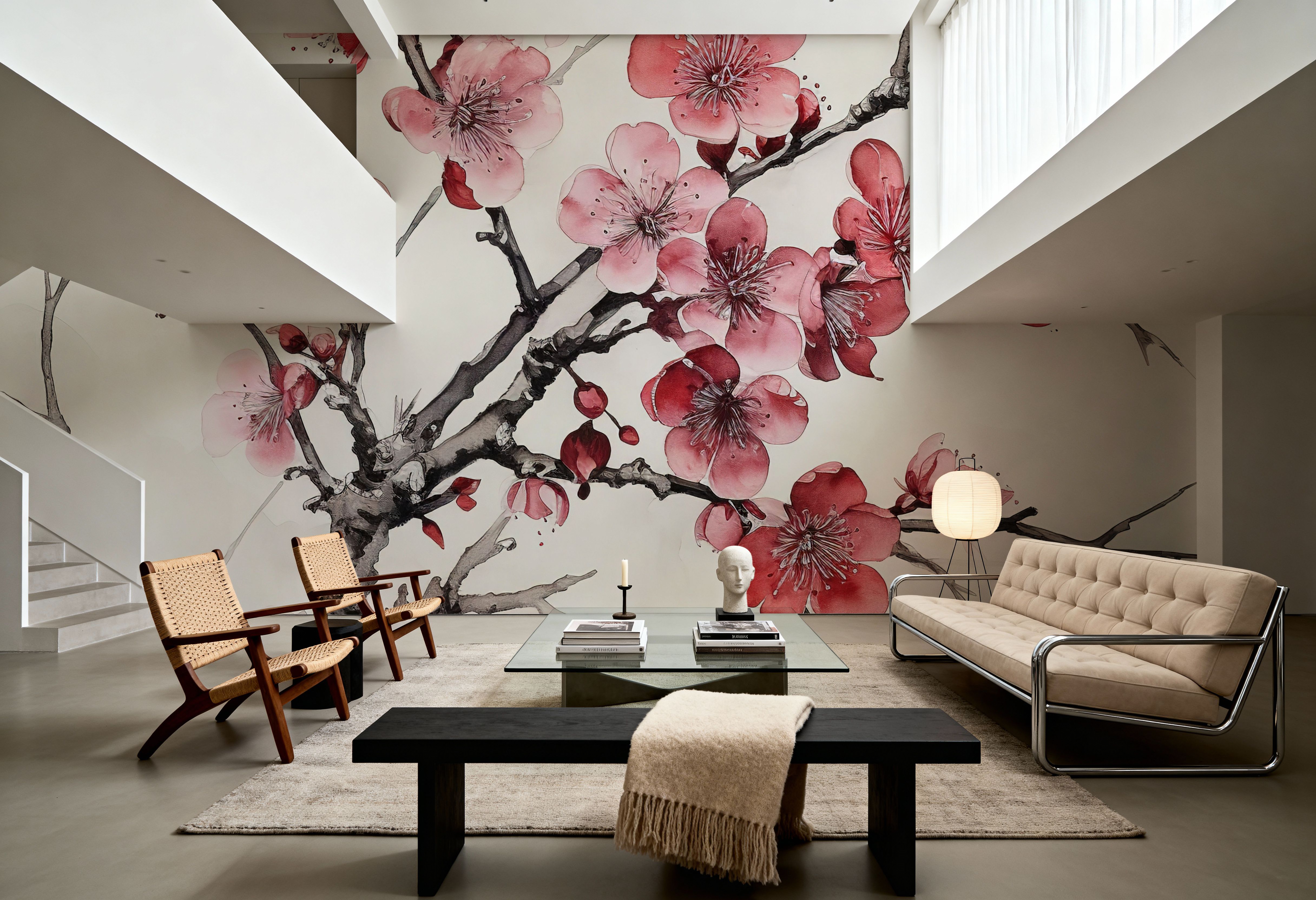 Ink Cherry Blossoms Branches, Wallpaper