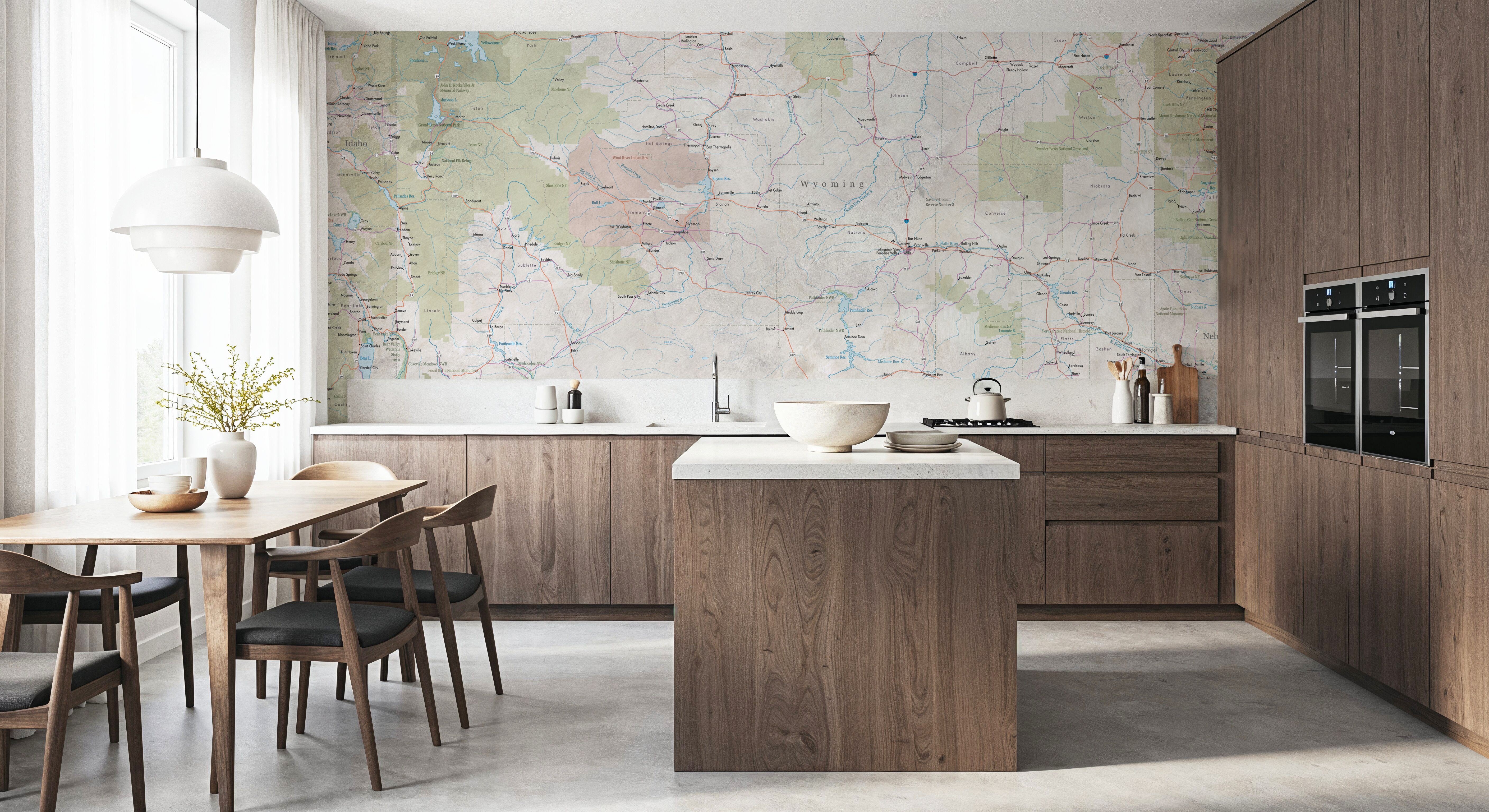 Wyoming Detailed Map, Carte da parati