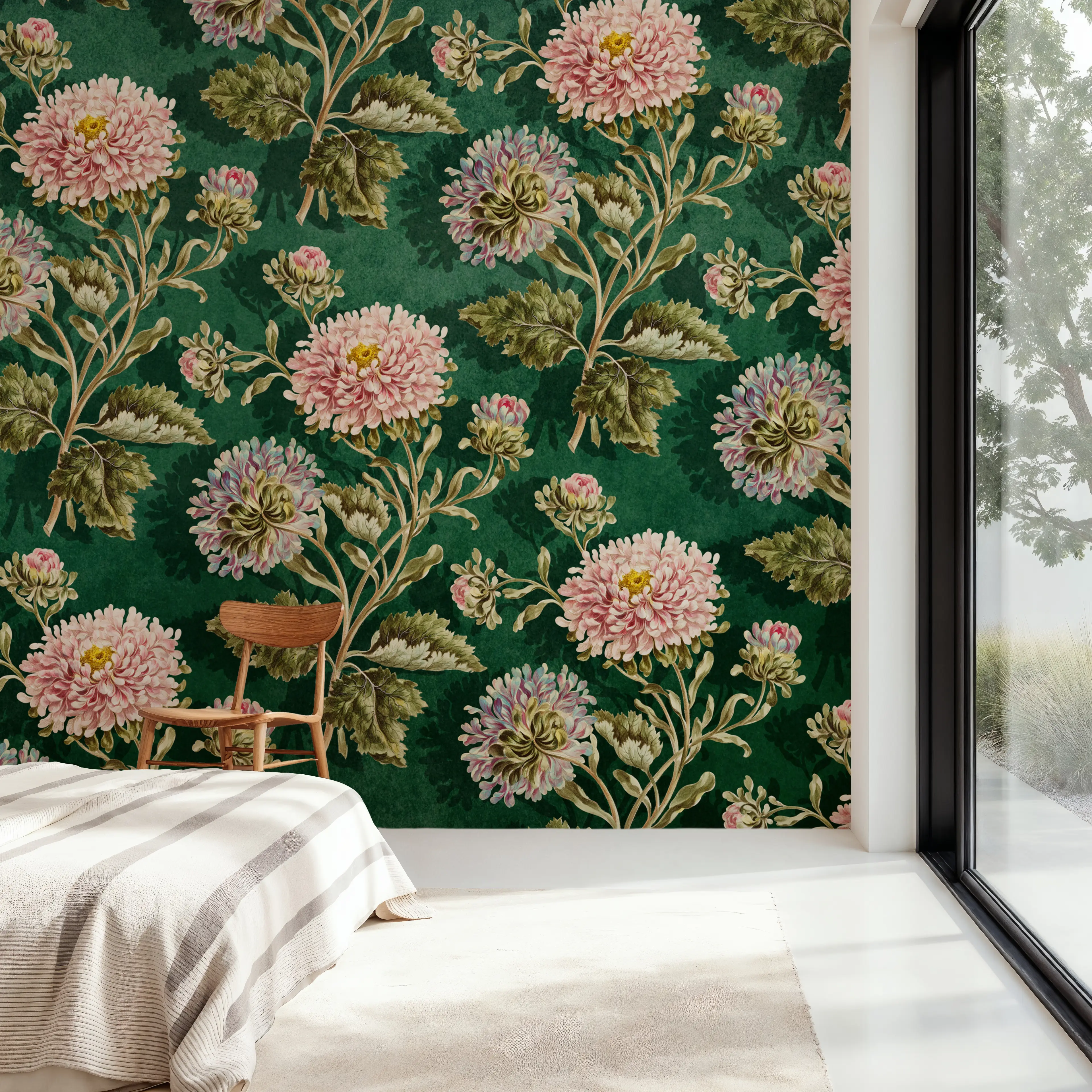Wall Mural - Royal Bouquet - Chintz Nature mural wallpaper - Green - Living room - Wallism UK - Peel & Stick or Paste-the-Wall