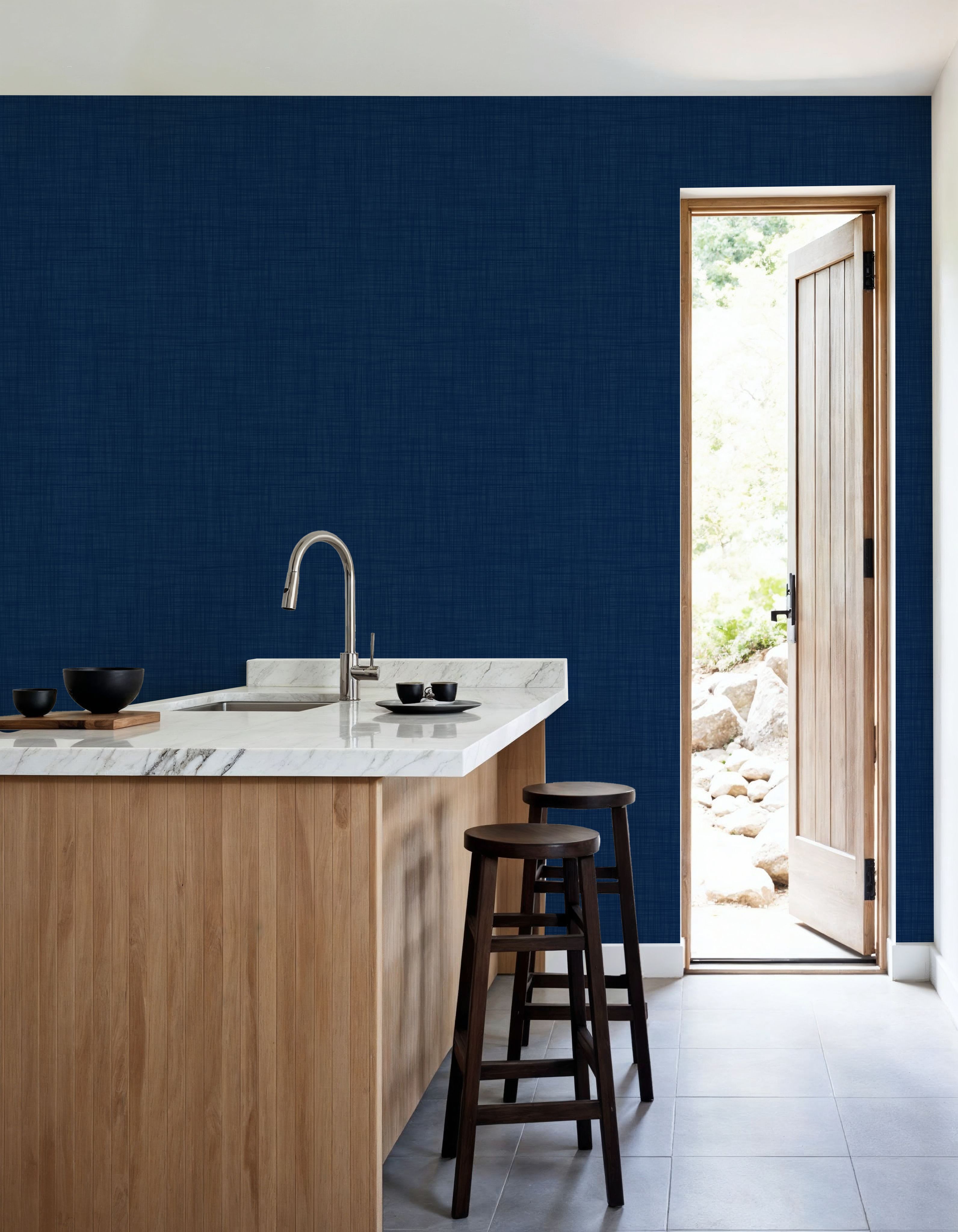 Mottled Linen Effect, Indigo Denim