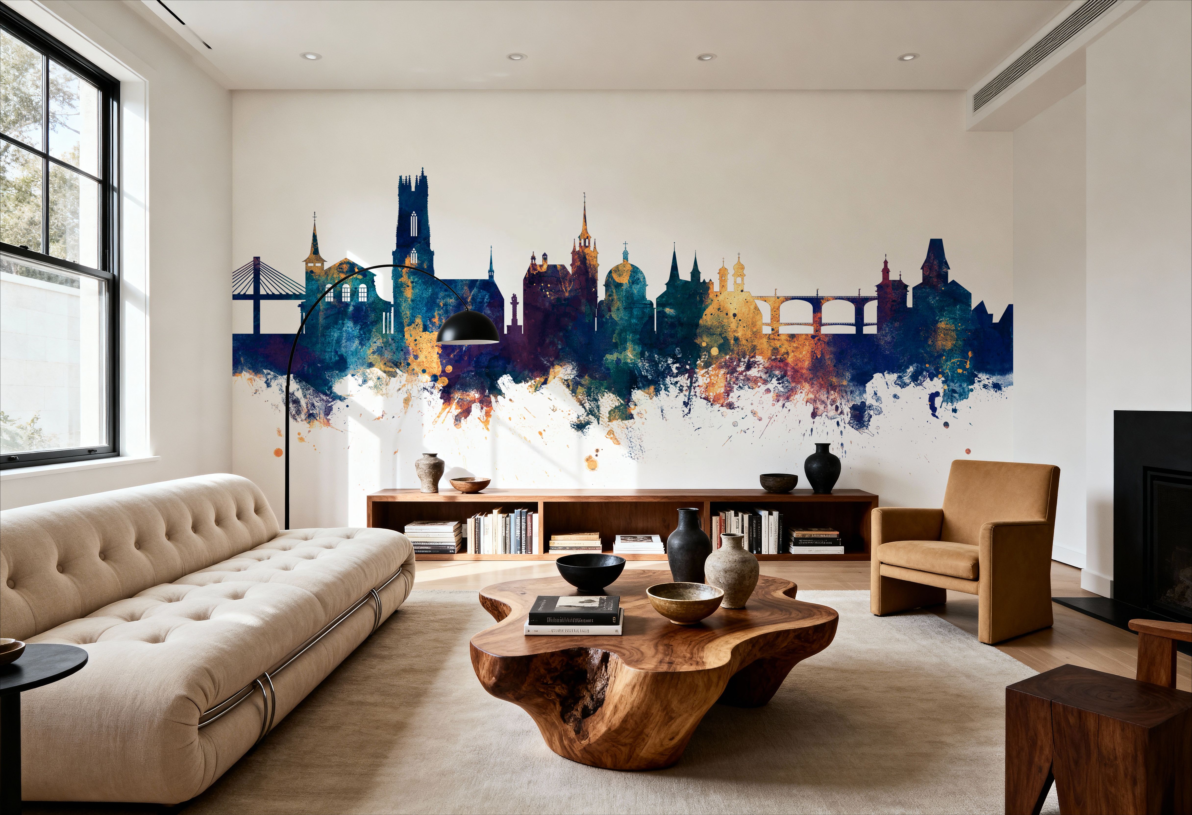 Fribourg Switzerland Skyline Blue & Bronze, Wallpaper