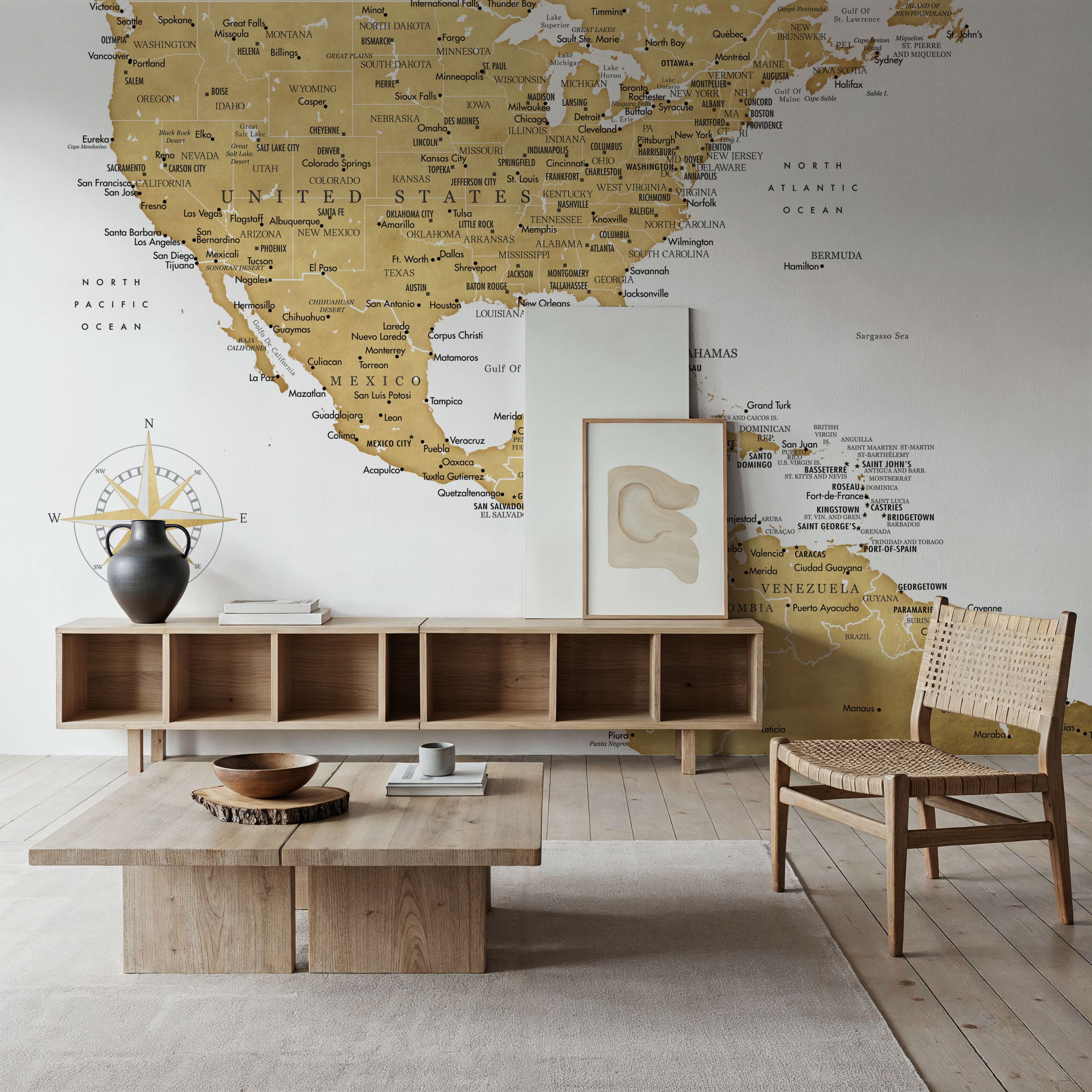 Wall Mural - US Mexico Caribbean Map - Rosie - Cities World mural wallpaper - Offices - Wallism US - Premium, Textured or Peel & Stick