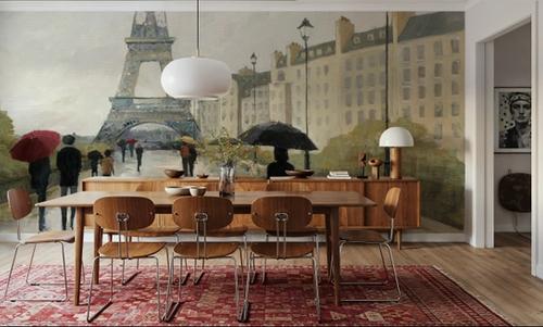Eiffel in the Rain Marsala Umbrella