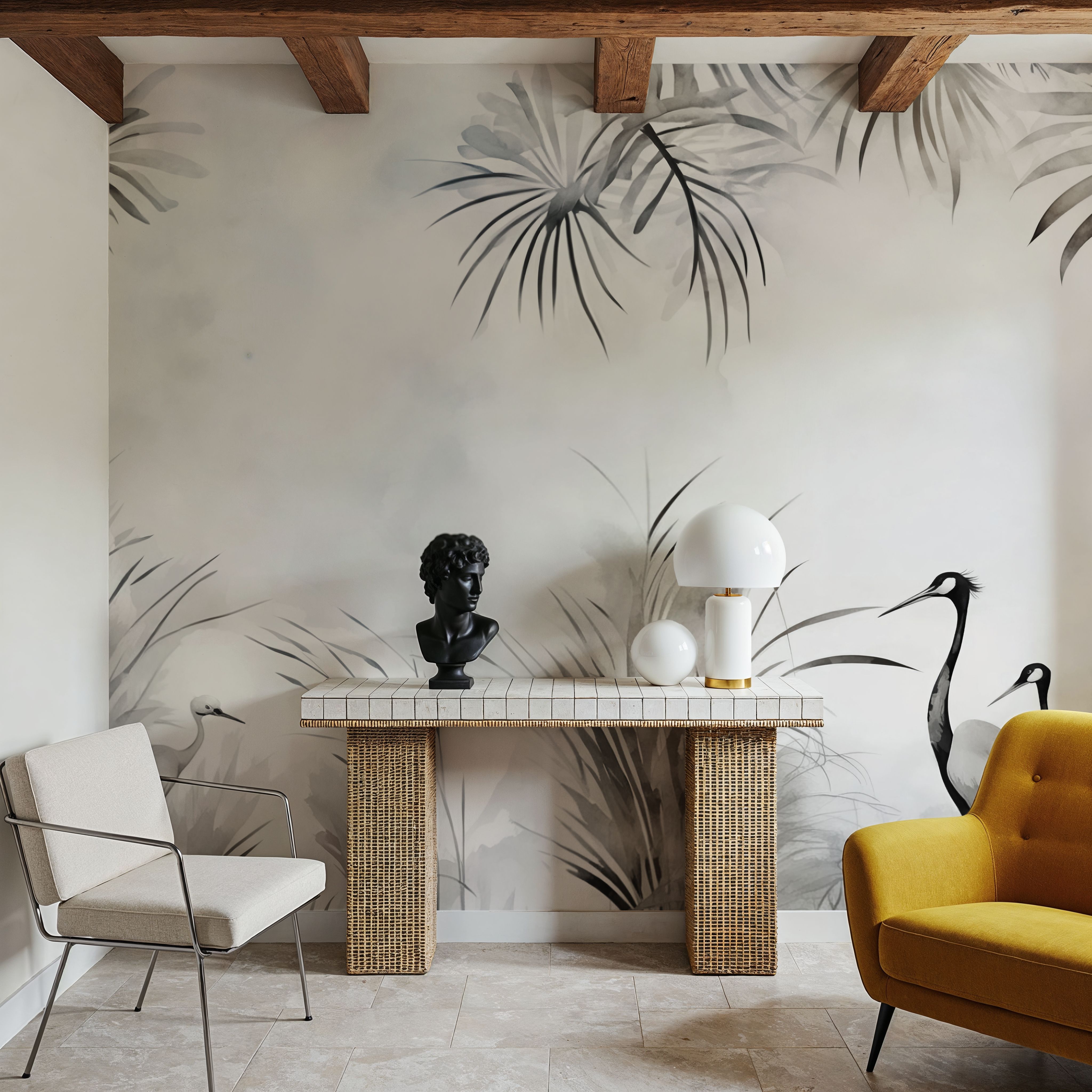 Cranes in a Field Gray