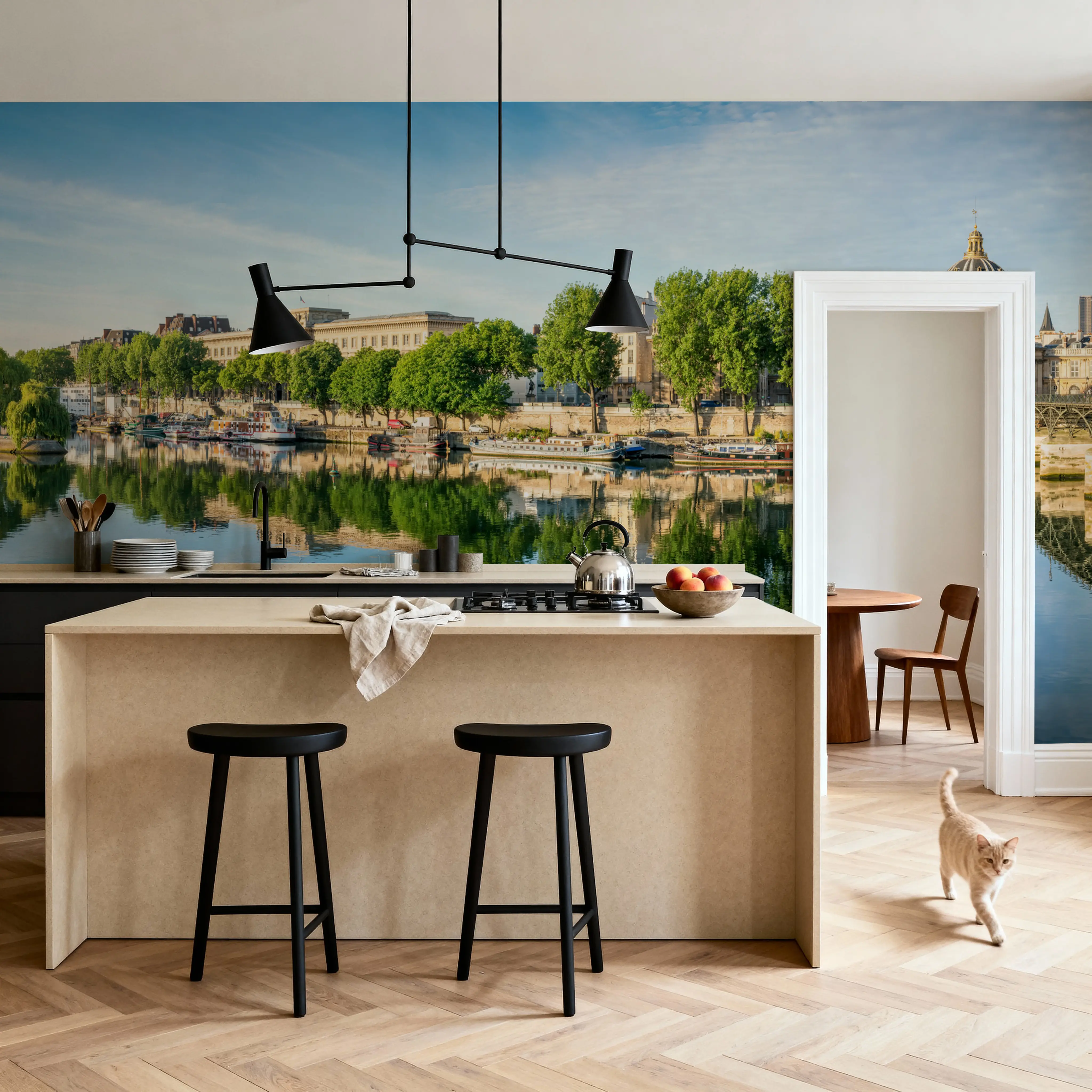 Fotobehang - Pont des Arts - Architectuur Lucht Mural - Blauw - Gangtrappen - Wallism België - Zelfklevend of Vliesbehang