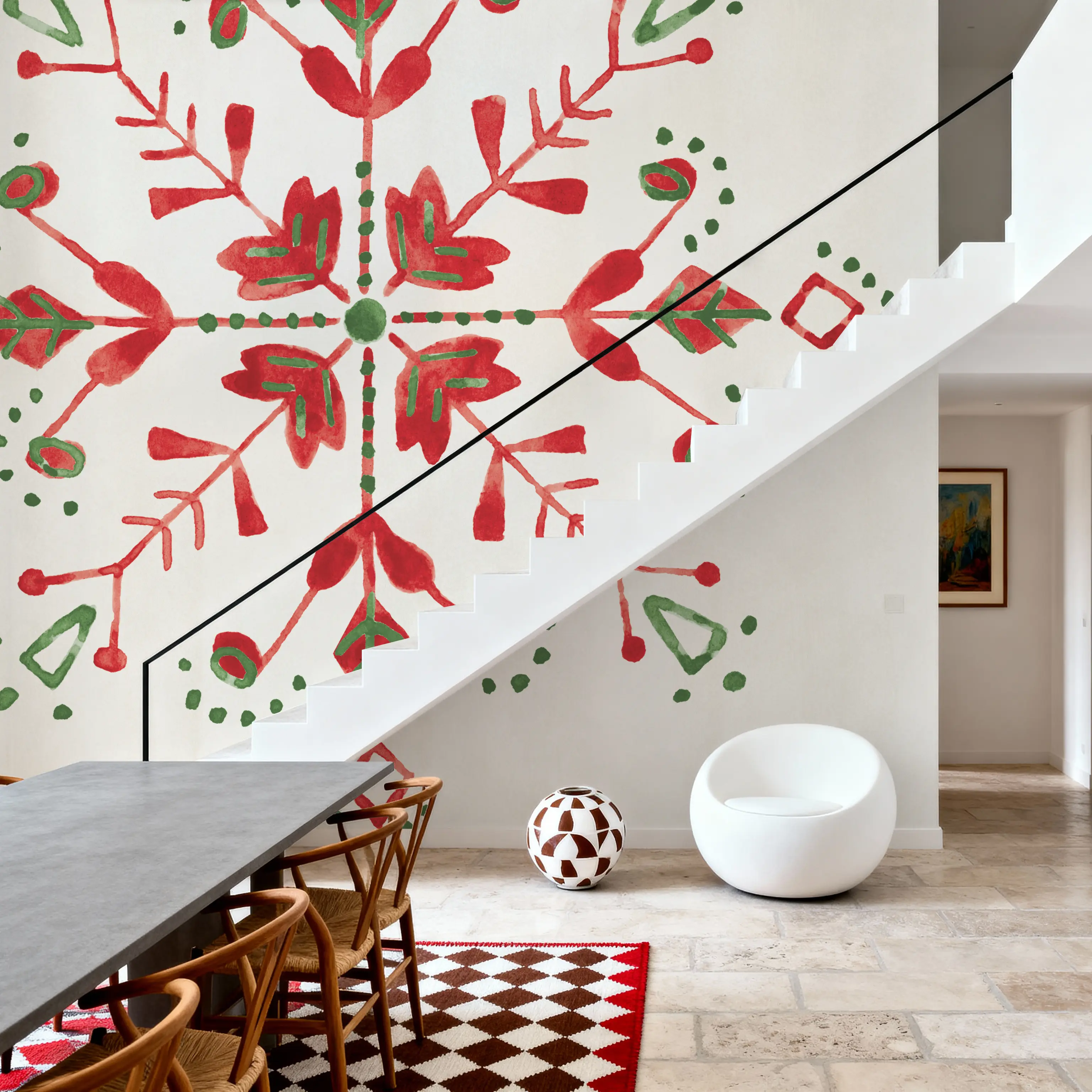 Papier Peint Panoramique - Decorative Holiday X - Folklorique - Rouge - Bureaux - Wallism Belgique - Encollage au mur ou Autocollant