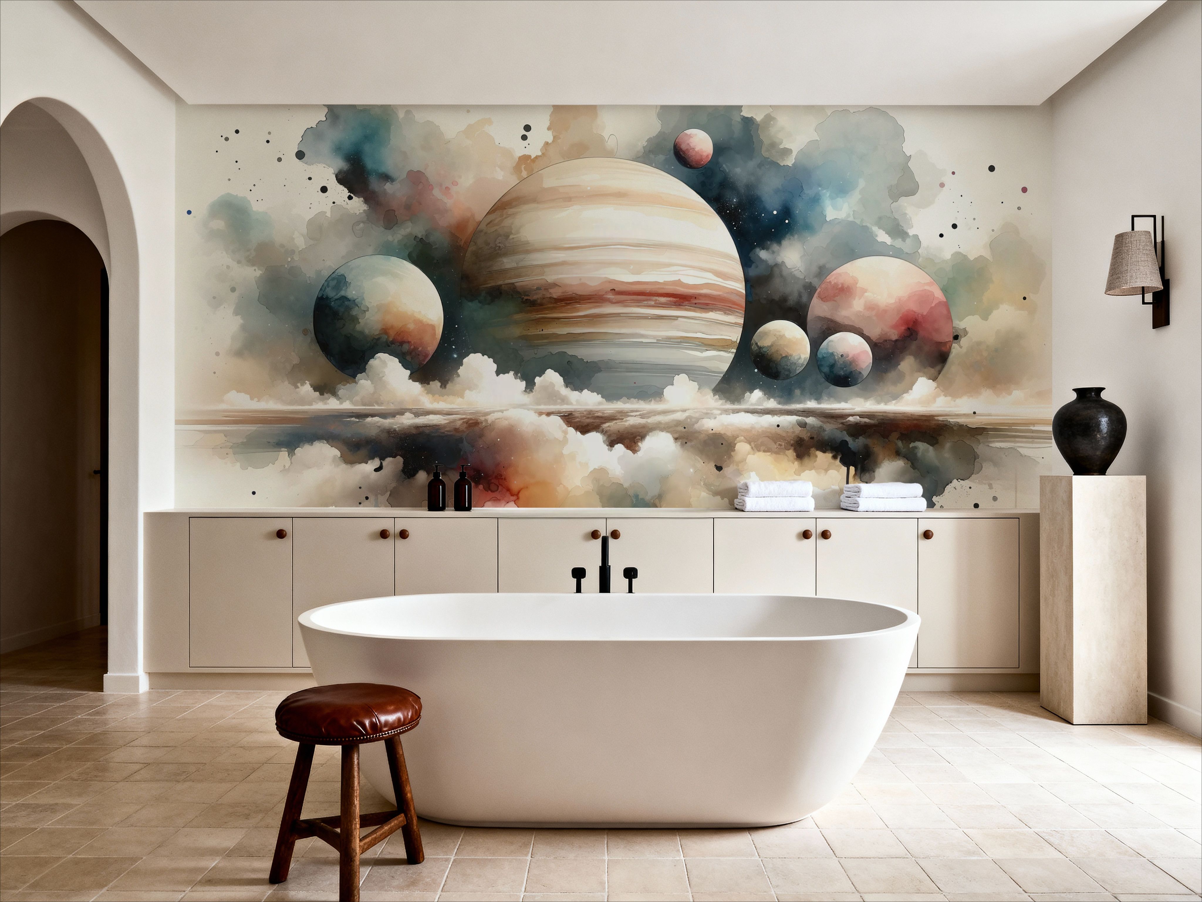 Surreal Planetary Landscape in Watercolor
