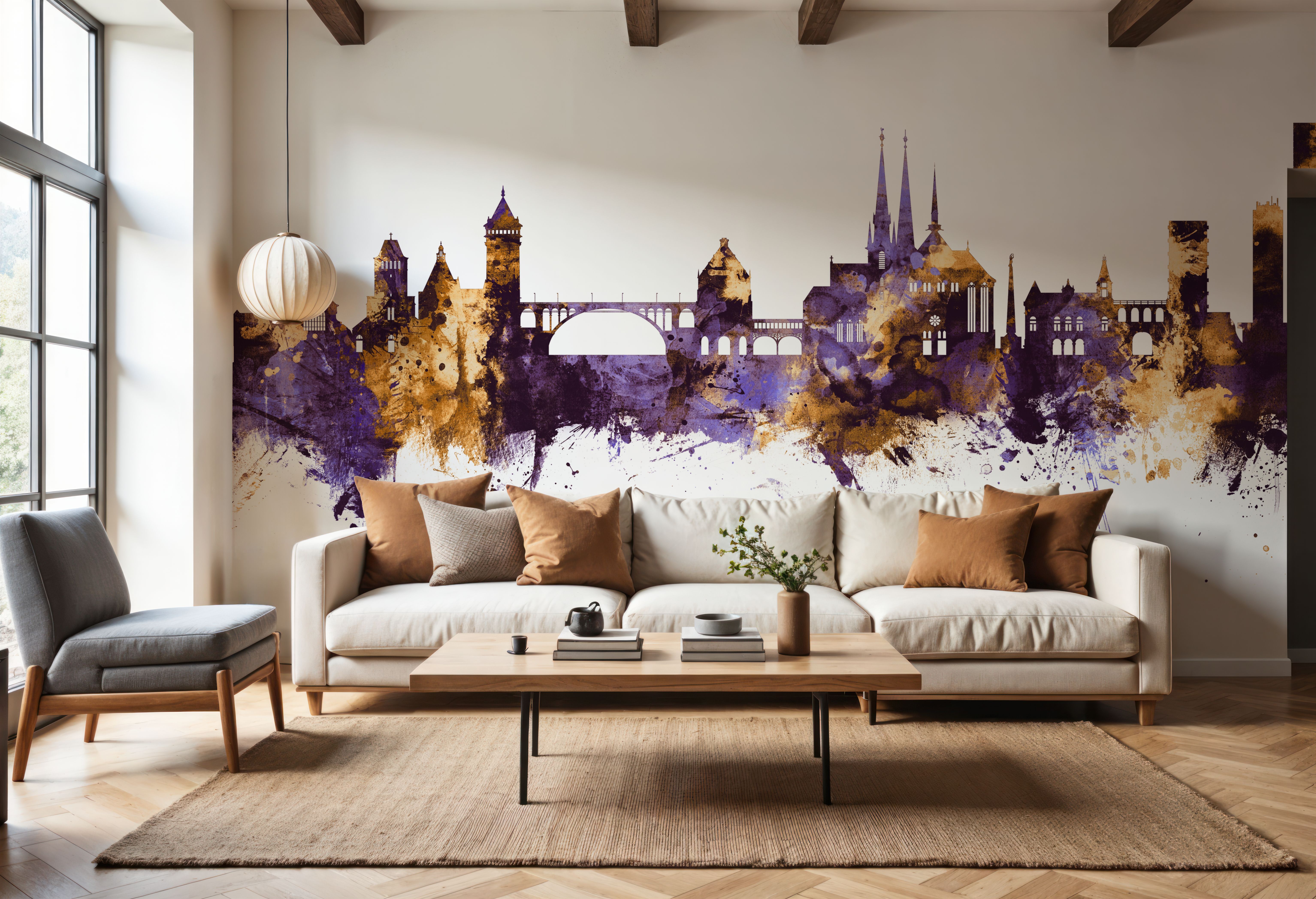 Luxembourg City Skyline Purple & Gold