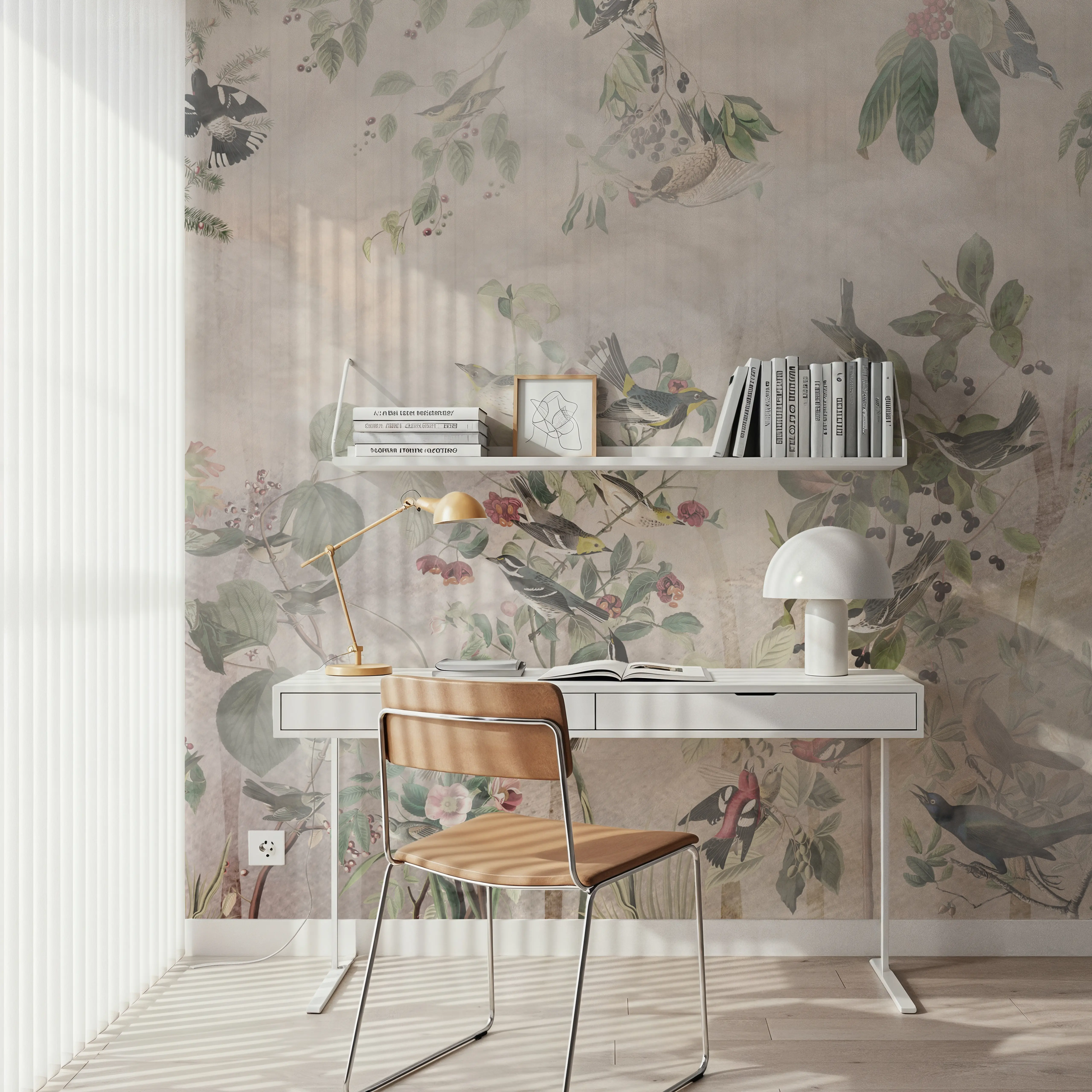 Wall Mural - Forest Mist - Birds Foliage mural wallpaper - Green - Dining Room - Wallism UK - Peel & Stick or Paste-the-Wall