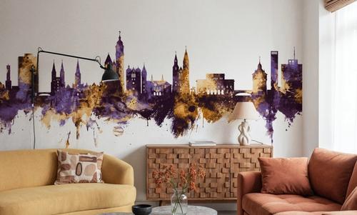 Braunschweig Germany Skyline Purple & Gold